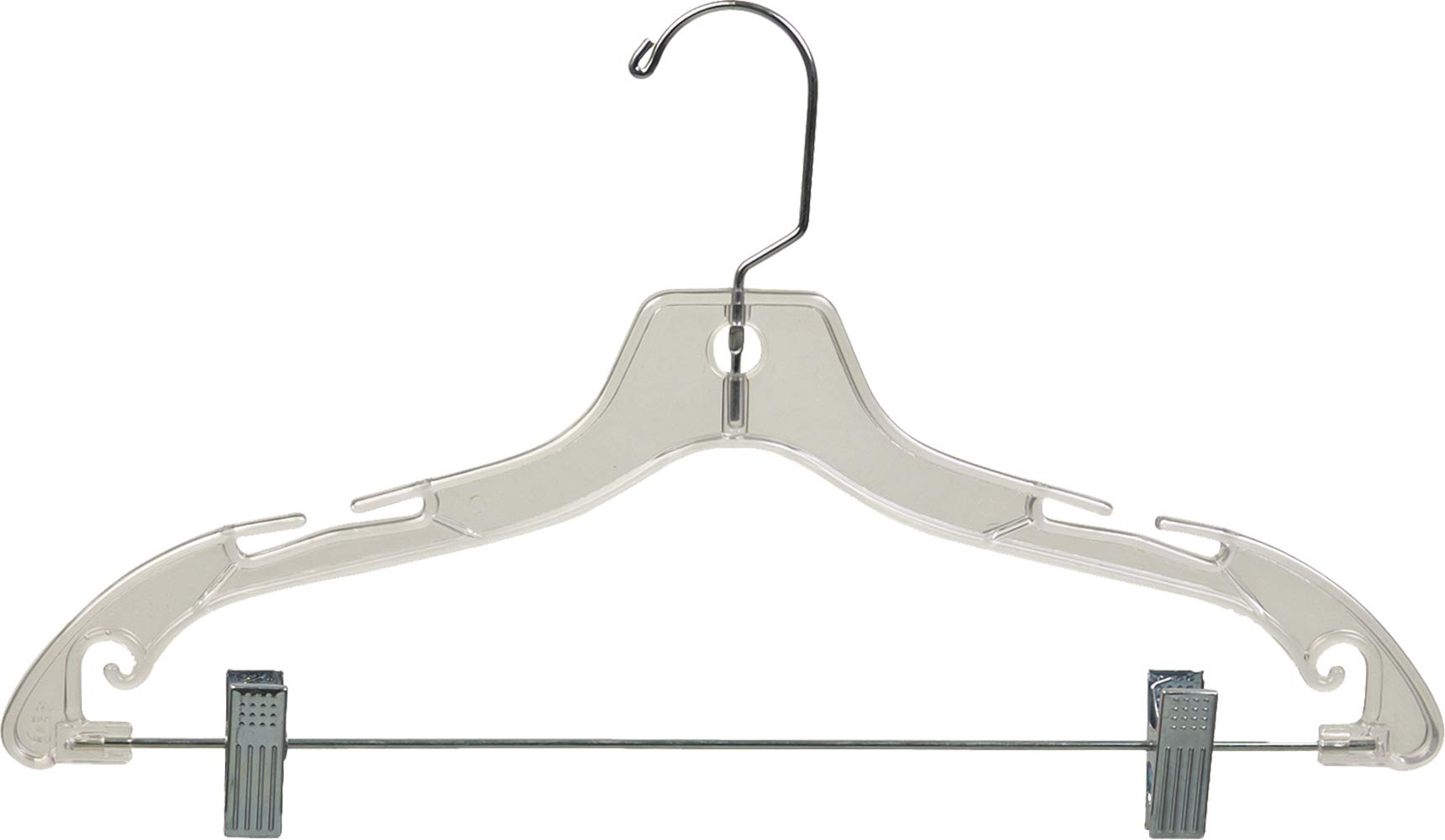 The Great American Hanger Company 100-Pack Clear Plastic Combo Hangers for Women - Adjustable Cushion Clips & Chrome Swivel Hook - Space-Saving Flat Design for Closet Organization & Retail Display