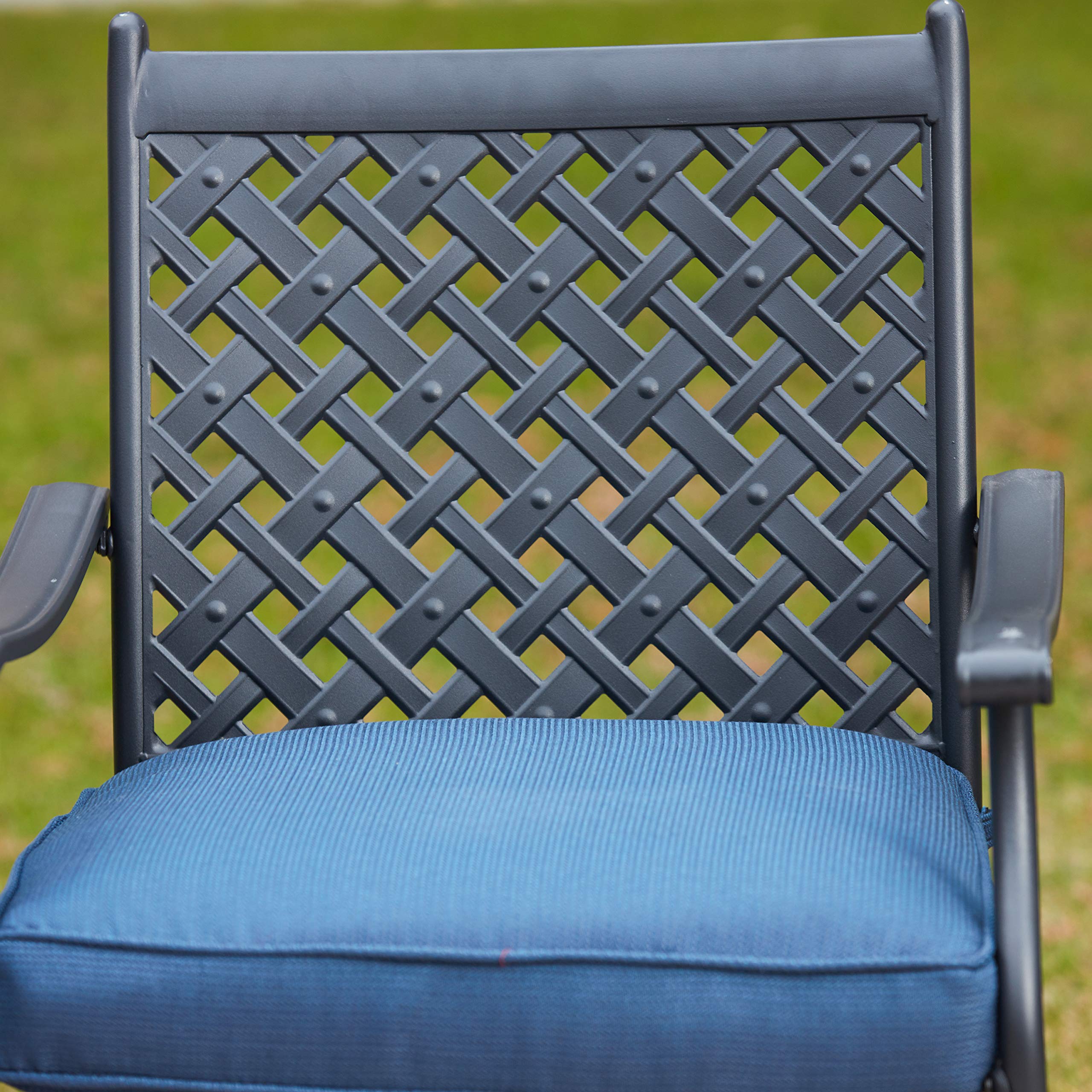 4-Piece Stackable Wrought Iron Patio Dining Chairs Set with Steel Frame & Oxford Cushion - Outdoor Metal Garden Furniture for Backyard, Poolside & Restaurant Use