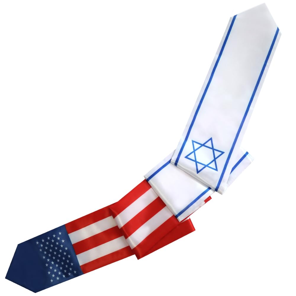 Israel & USA Double Sided Graduation Stole Sash - 72x6 Inch International Student Graduation Gift for Ceremony, Commencement & Cultural Celebration
