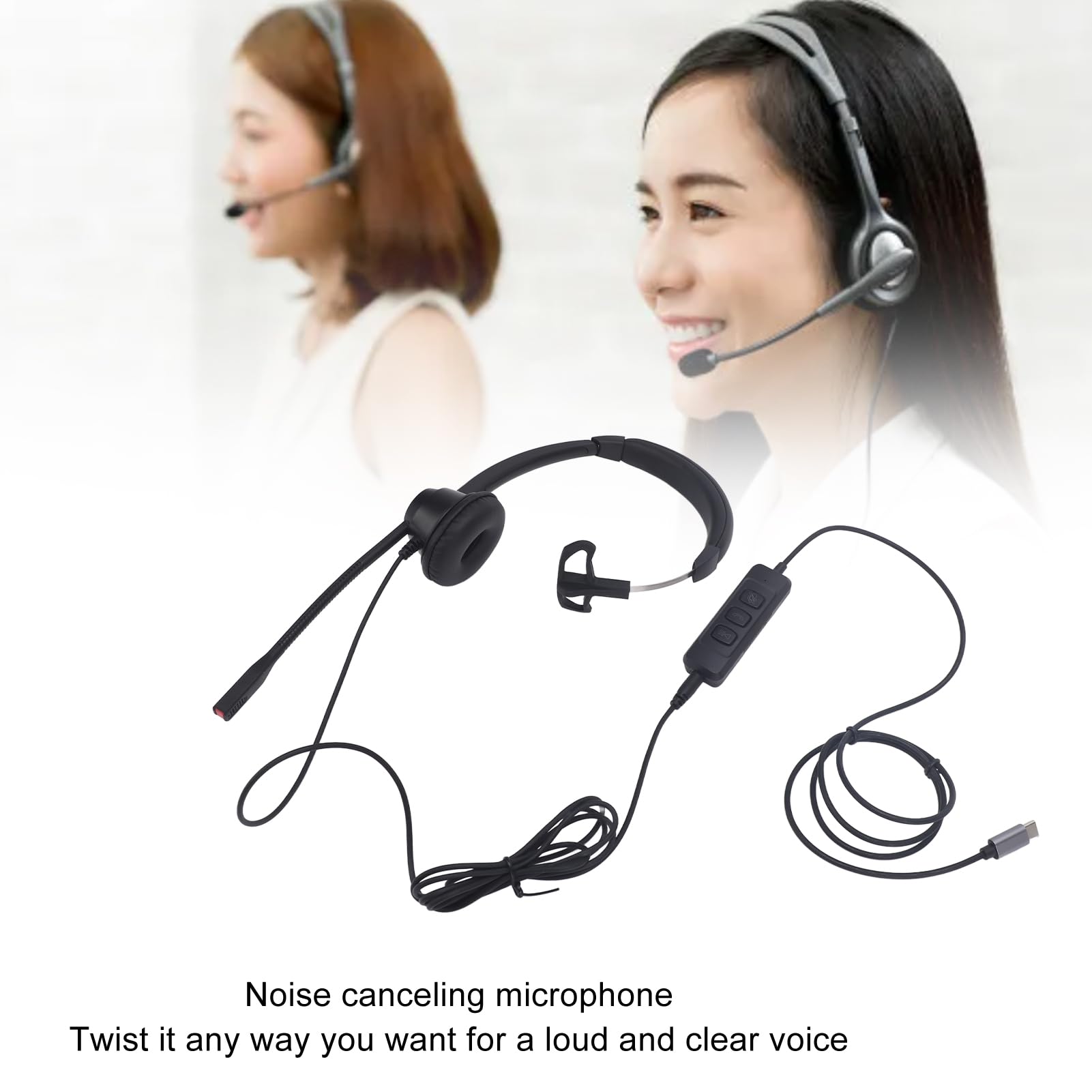 Professional Telephone Headset with Noise Canceling Microphone - 3.5mm/USB-C Compatible (Includes USB Adapter) for Call Centers, Customer Service & Remote Work