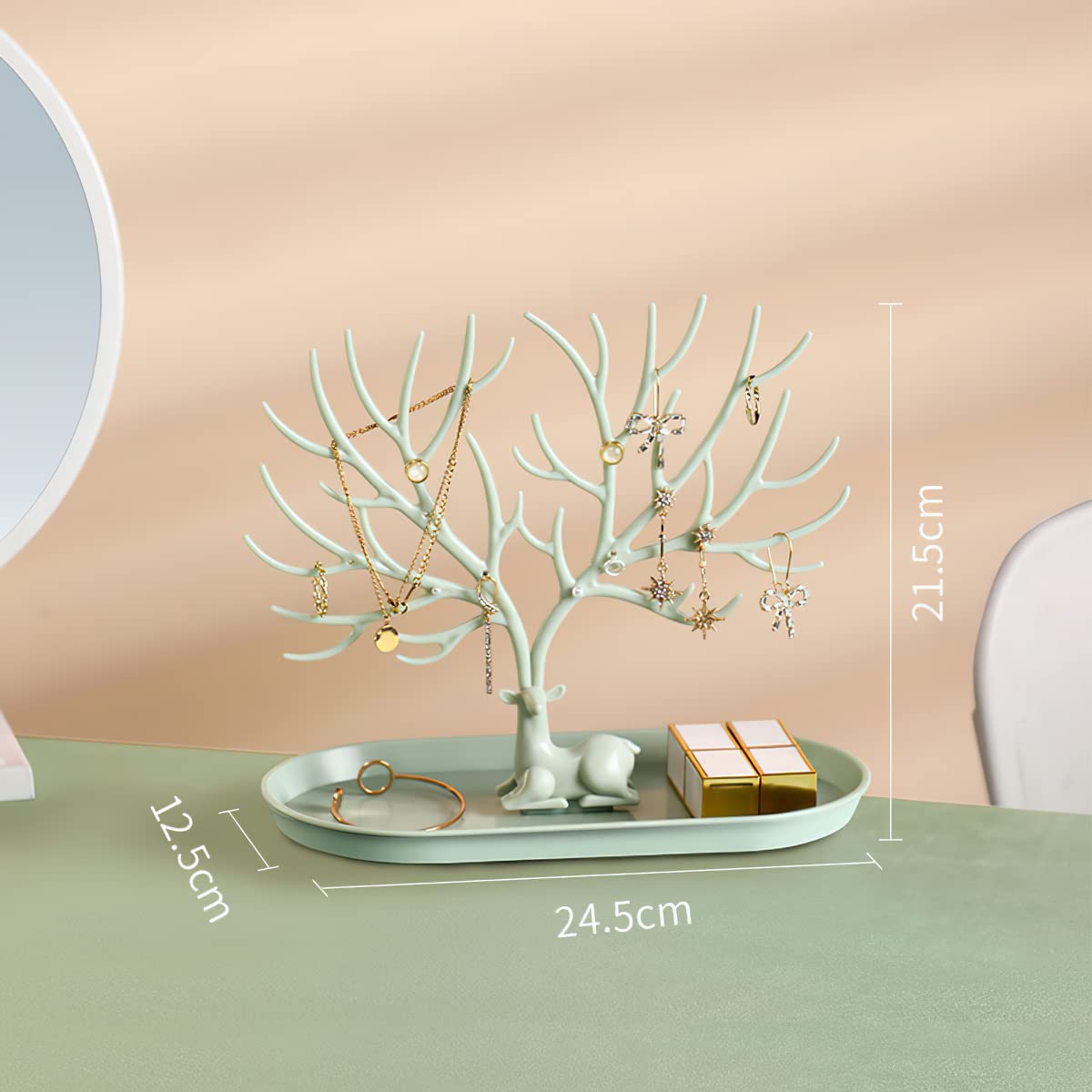 Antlers Jewelry Display Stand - Necklace Earring Bracelet Organizer - Plastic Jewelry Tree Holder for Women - Perfect for Boutique, Wedding & Home Decor (Green)