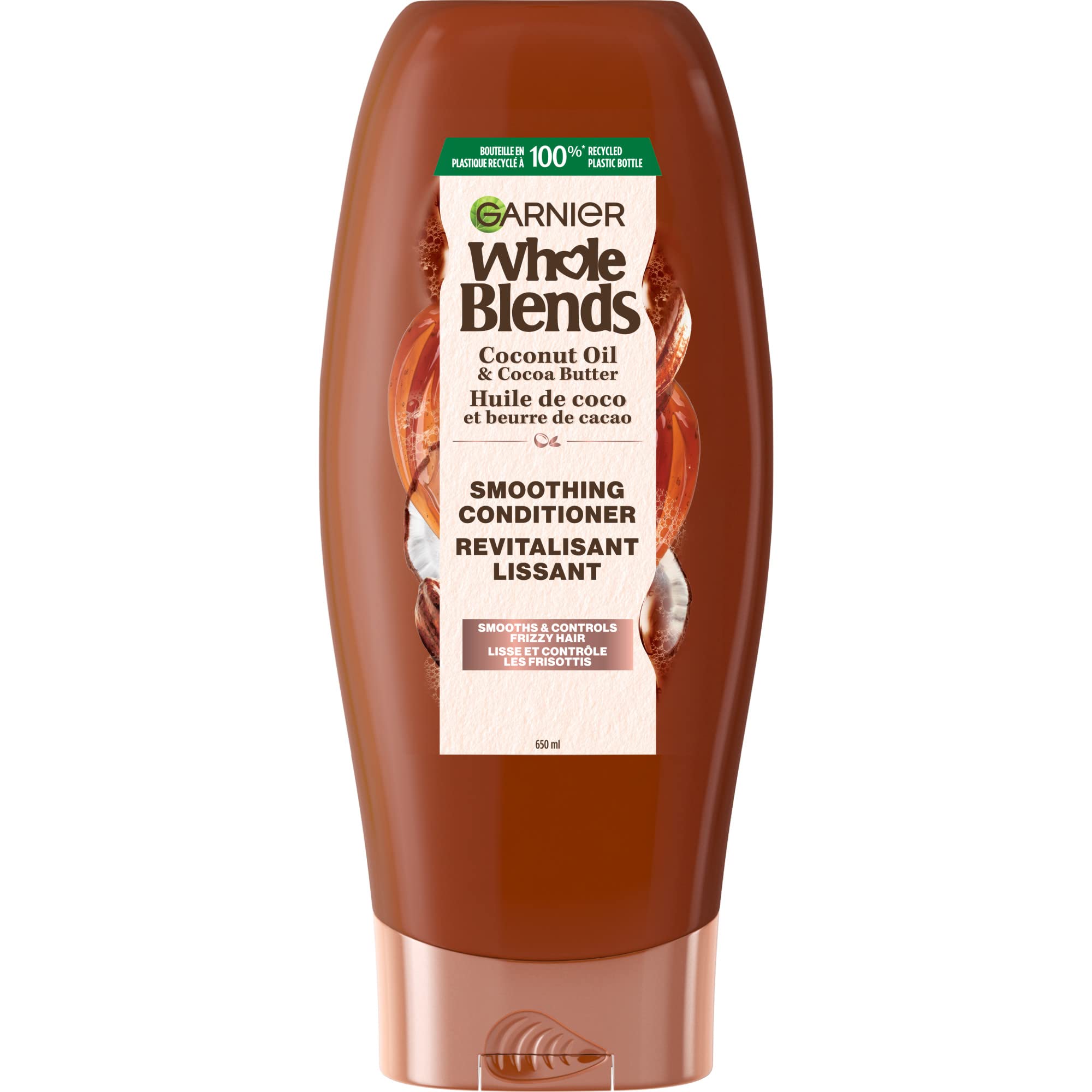 Garnier Whole Blends Frizzy Smoothing Conditioner with Coconut Oil & Cocoa Butter Extracts - 22 Fl Oz for Dry, Frizzy Hair - Hydrating & Nourishing Hair Care - Perfect for Daily Use & Salon-Like Smoothing at Home