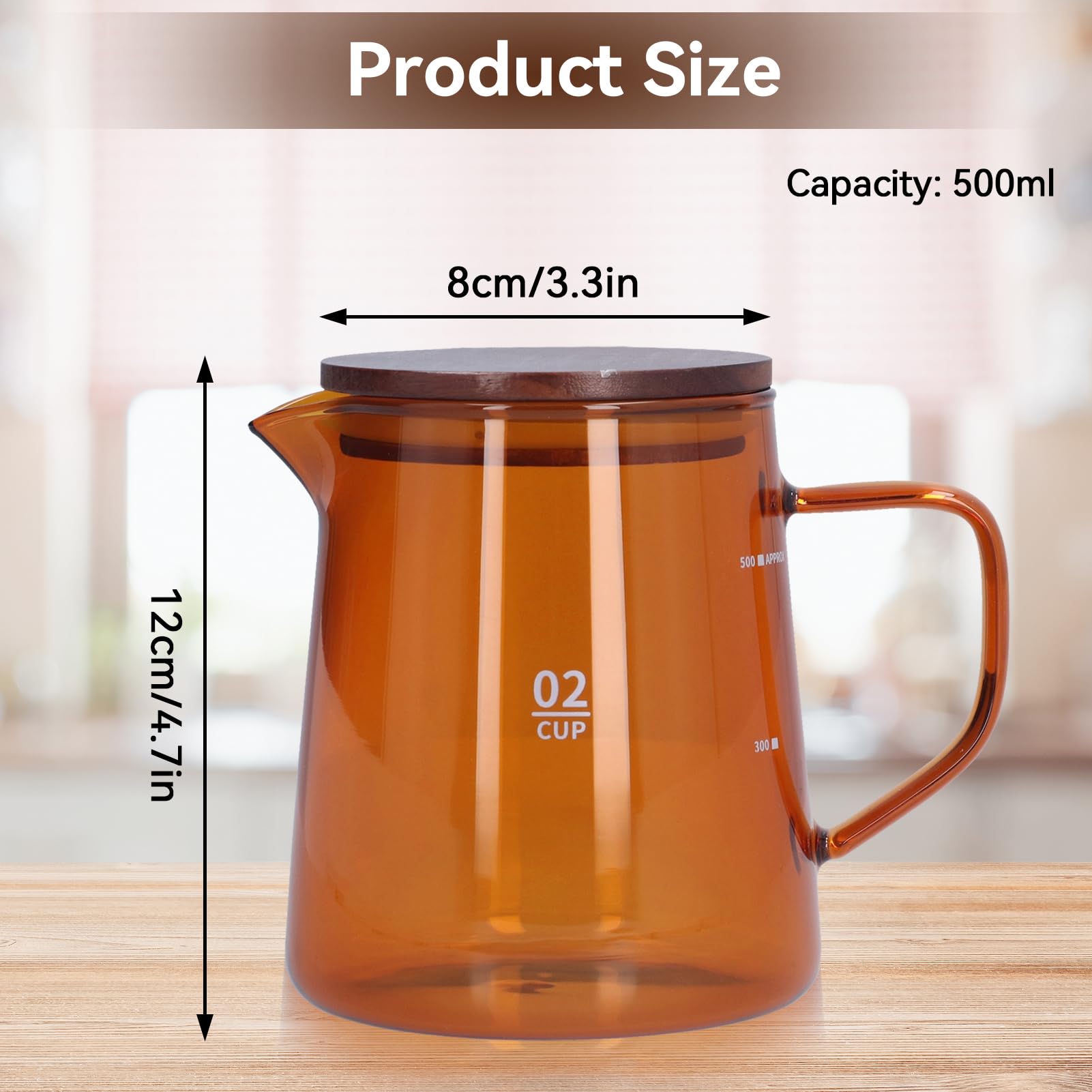 16.9oz Borosilicate Glass Coffee Carafe with Wooden Lid - Drip Coffee Maker Decanter, Manual Pour Over Coffee Server & Tea Steeper - Perfect for Home Brewing, Office Use, and Gift Giving (Brown)