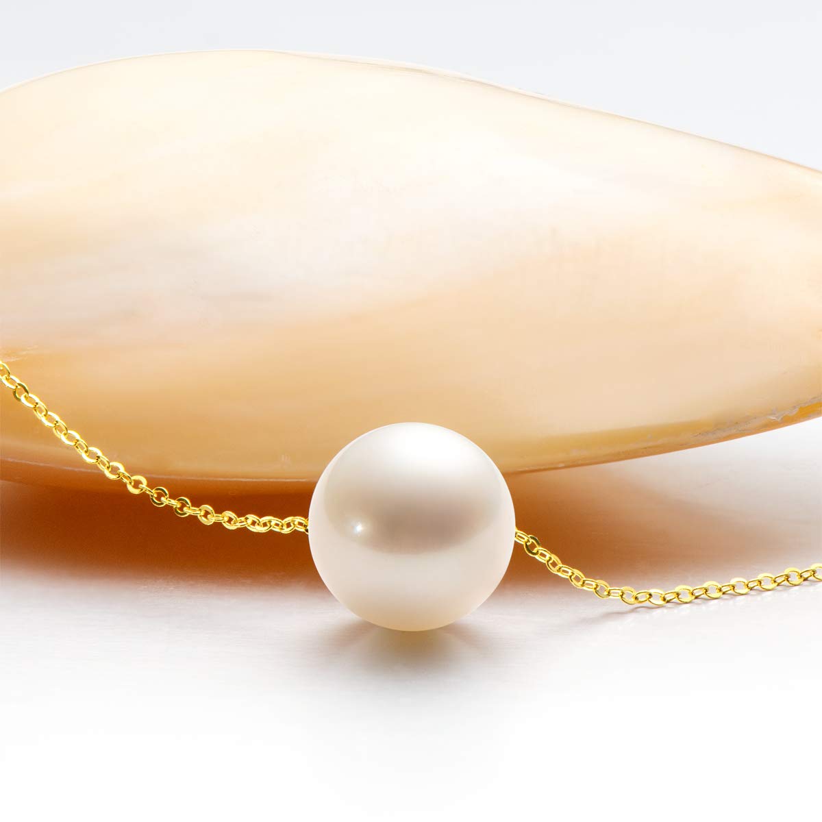 18K Gold White Pearl Pendant Necklace - 9.5-10mm Freshwater Cultured Pearl Jewelry for Women, Wife, Mom - Valentine's Day, Anniversary & Birthday Gift - Elegant White Gold/Yellow Gold Necklace for Wedding, Party & Special Occasions