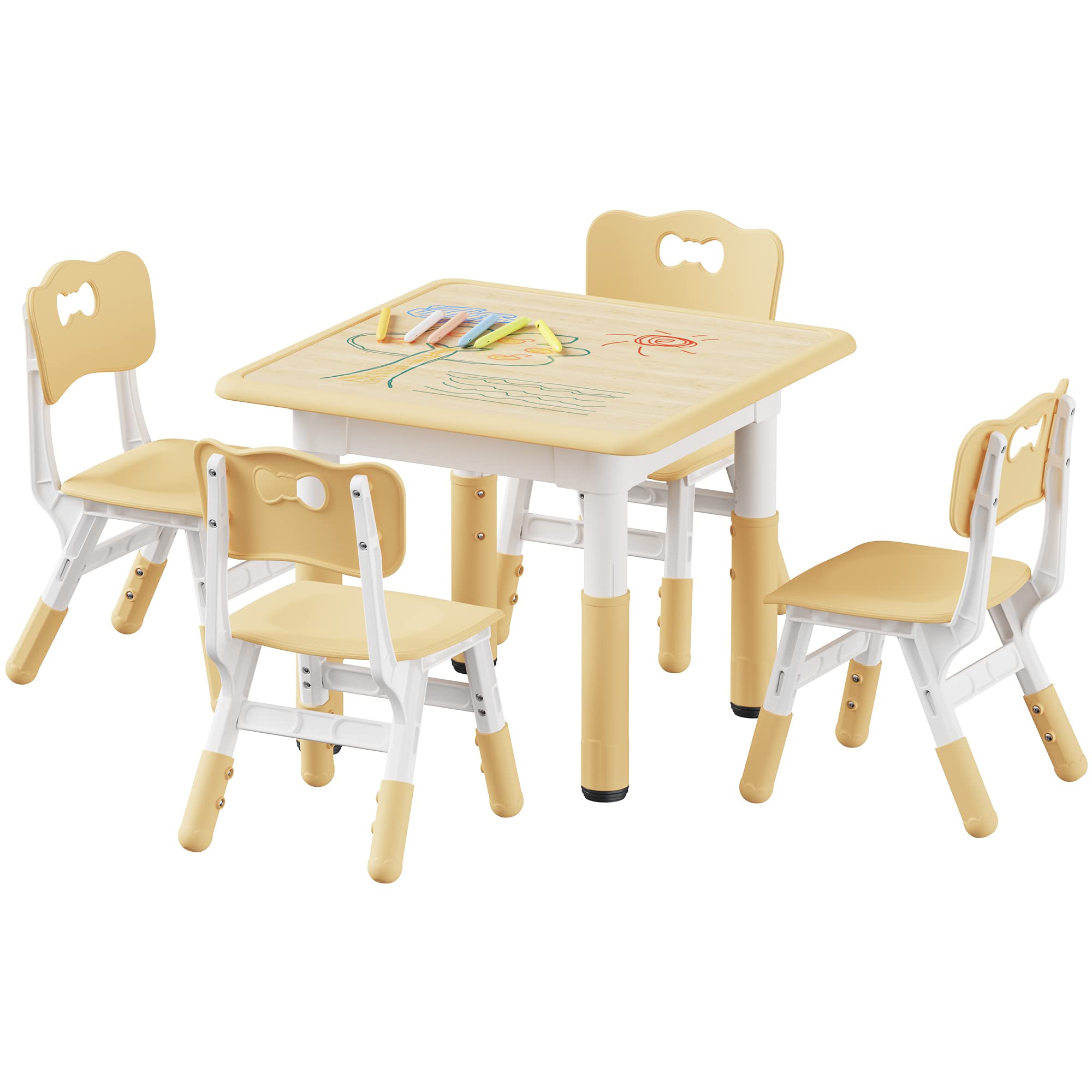 Brelley Kids Table and 4 Chairs Set - Adjustable Height Toddler Table & Chairs with Graffiti Desktop - Perfect for Classroom, Daycare & Home - Multi-Activity Children's Table for Ages 2-8 - Ideal for Arts & Crafts, Snack Time, and Learning Activities