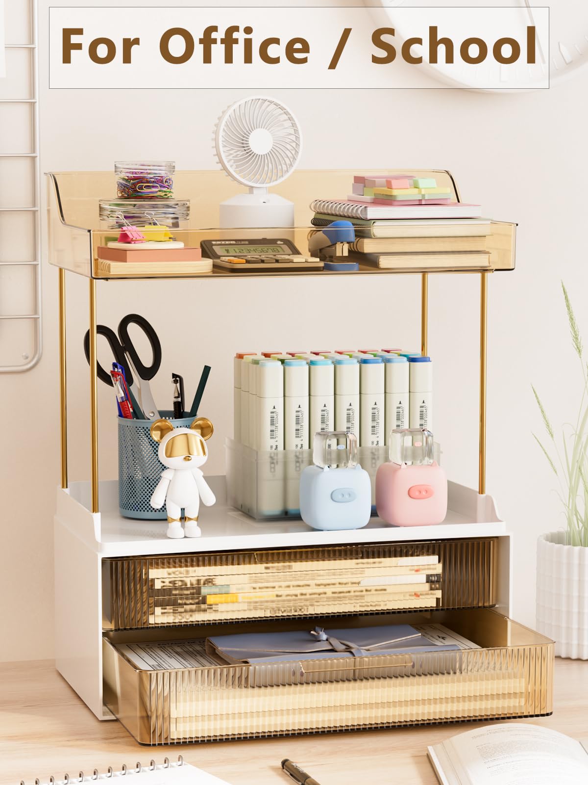 4-Tier Bathroom Organizer with 2 Drawers - Countertop Storage Shelf for Makeup, Skincare & Vanity Essentials - Space-Saving Dressing Table Organizer for Bedroom, Bathroom or Closet