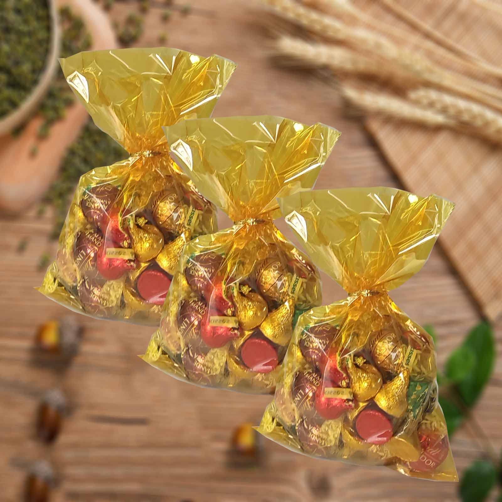 50 Pack Yellow 6x9 Inch Clear Cellophane Treat Bags for Cookies, Candy & Party Favors - Food Safe Plastic Gift Bags for Birthday, Wedding & Holiday Packaging