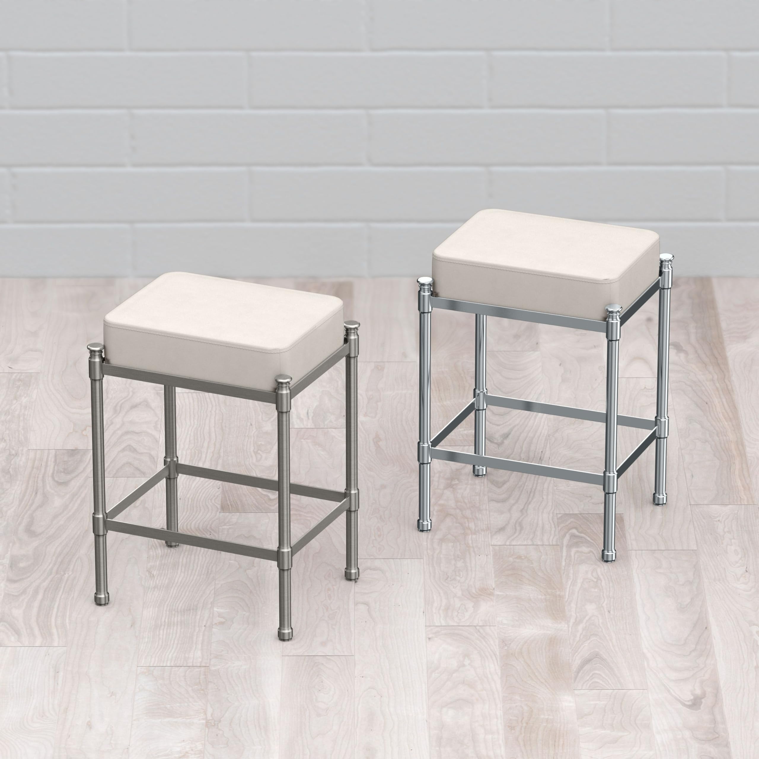 Gatco 1357 Rectangle Vanity Stool - 19.5 Inch Height Satin Nickel Finish | Modern Bathroom & Dressing Room Stool for Makeup Vanity