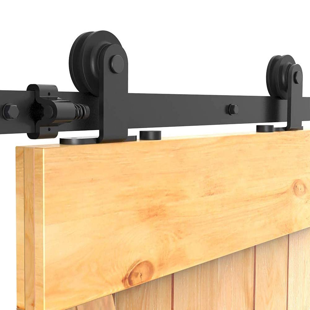 6FT Heavy Duty T-Shaped Sliding Barn Door Hardware Kit - Black Finish for Double Doors | Perfect for Bedroom Closets, Pantries & Rustic Home Decor