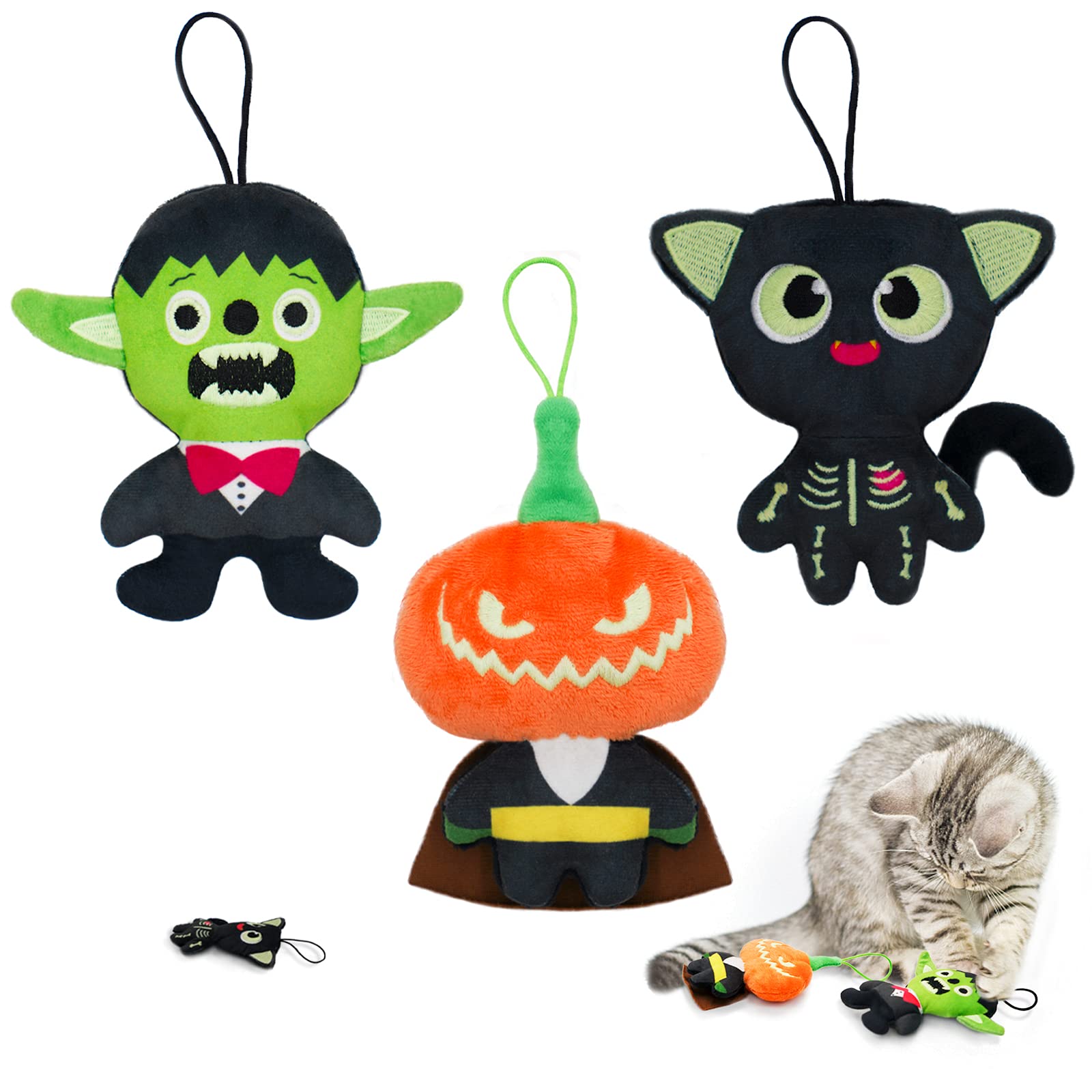 Lepawit Halloween Cat Toys for Indoor Cats - 3 Pack Luminous Catnip-Filled Interactive Toys for Chasing & Hanging - Best Halloween Gift for Cat Lovers (Perfect for Playtime, Training & Holiday Gifting)