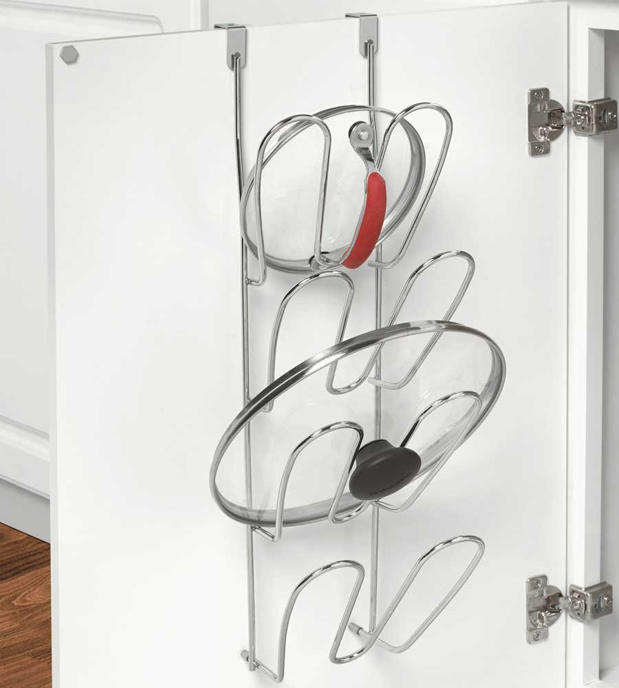 Spectrum Chrome Metal Over the Cabinet Lid Organizer - Space Saving Kitchen Storage for Cabinets, Pantry & Under Sink | Perfect for Small Kitchen Organization & Home Decluttering