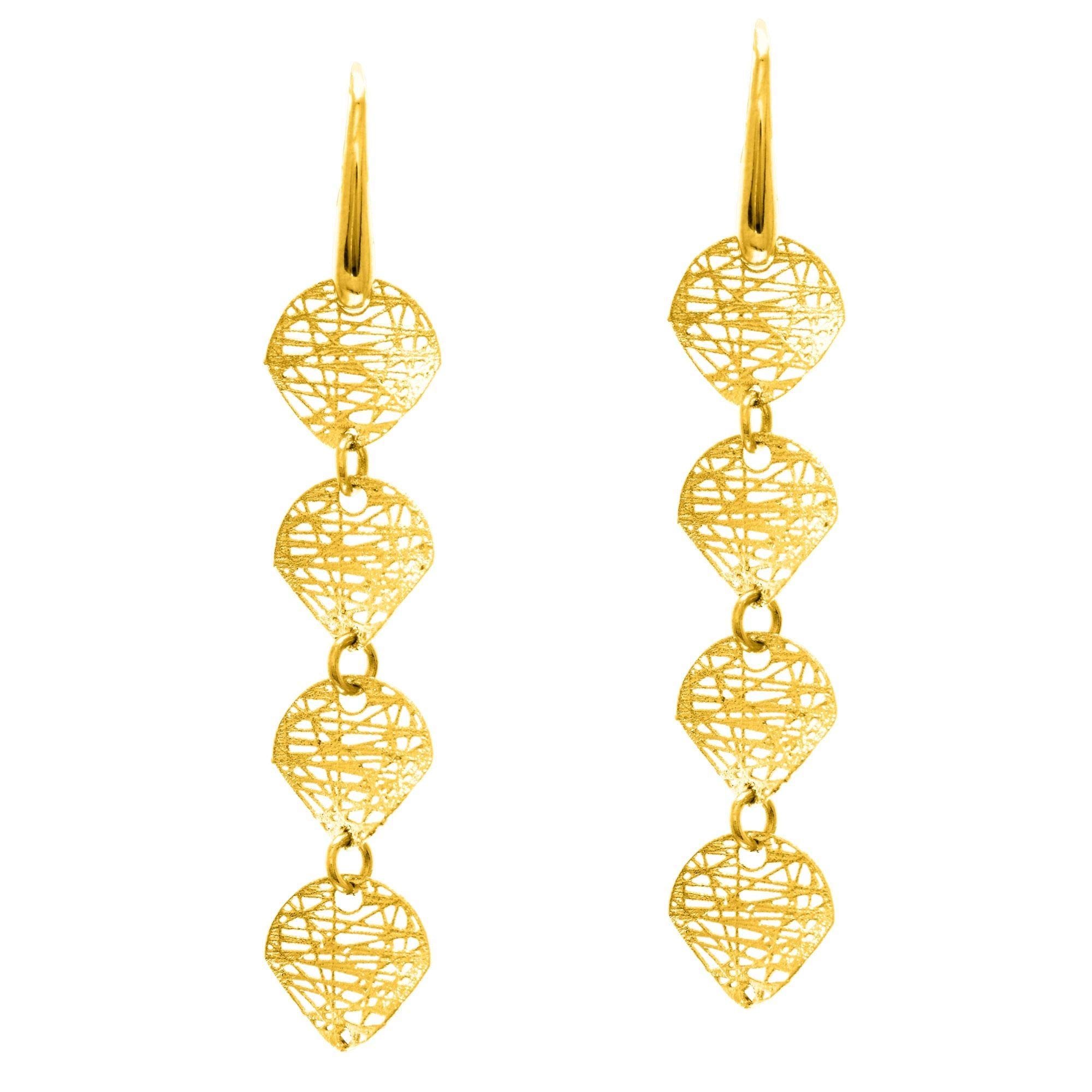 14K Yellow Gold Wire Mesh 4-Drop Earrings for Women - Elegant Dangle Hoop Earrings for Party, Wedding & Everyday Wear