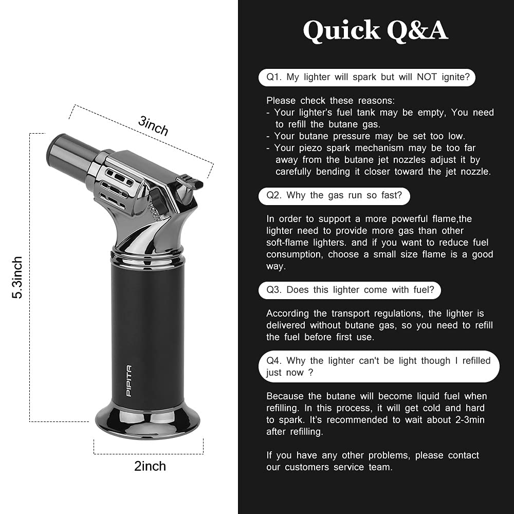 Windproof Cigar Lighter - Adjustable Single Flame Refillable Torch for Outdoor & Smoking