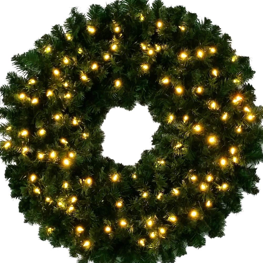 3 Foot Pre-Lit Christmas Wreath with 150 Warm White Incandescent Lights - 36 Inch Indoor/Outdoor Holiday Decor for Door, Window & Wall - Commercial Grade Durable Wreath for Home, Office & Retail Decorations