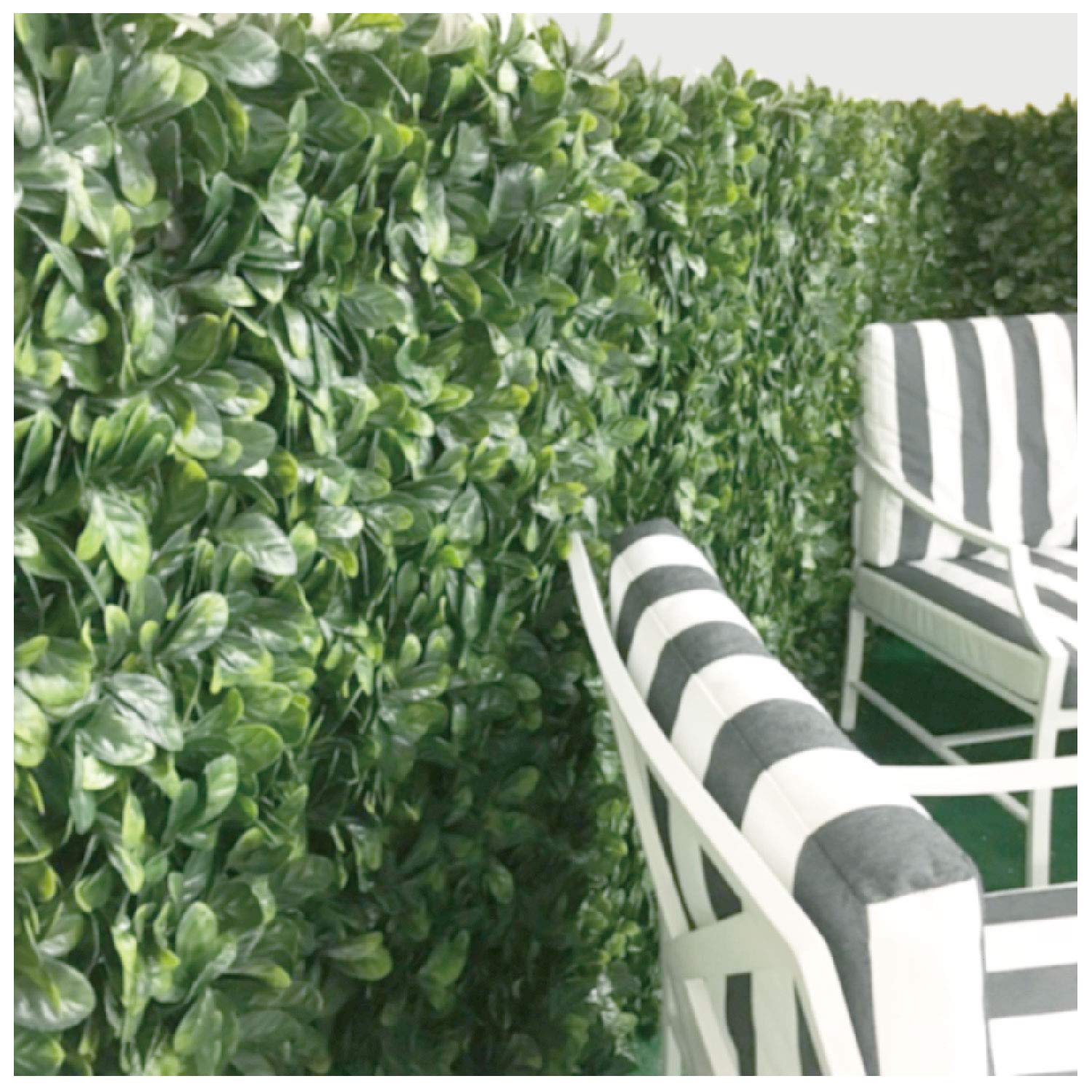 ECOOPTS Stretchable Artificial Buxus Leaf Faux Ivy Privacy Fence Screen - Expandable Decorative Fencing Panel for Balcony, Patio, Garden & Outdoor Use (Single Sided Ficus Leaves, 1 Piece) - Perfect for Privacy, Shade & Home Decor