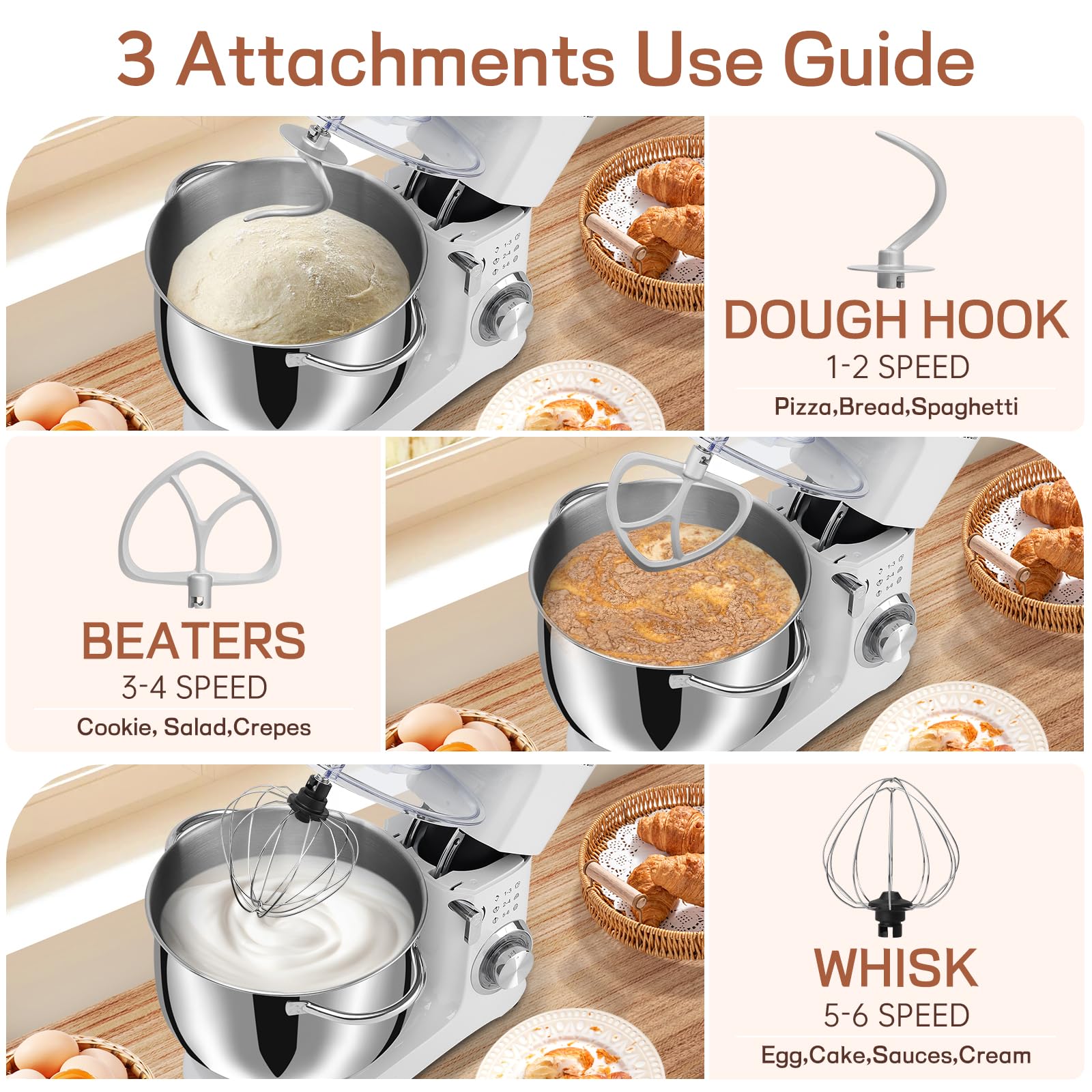 SEEDEEM 8.5 Qt Stand Mixer, 660W Powerful Electric Kitchen Mixer with 6+ Speeds, Tilt-Head Design & Dishwasher-Safe Attachments (Dough Hook, Wire Whip, Beater) - Perfect for Baking Bread, Cookies, Cakes & More - White