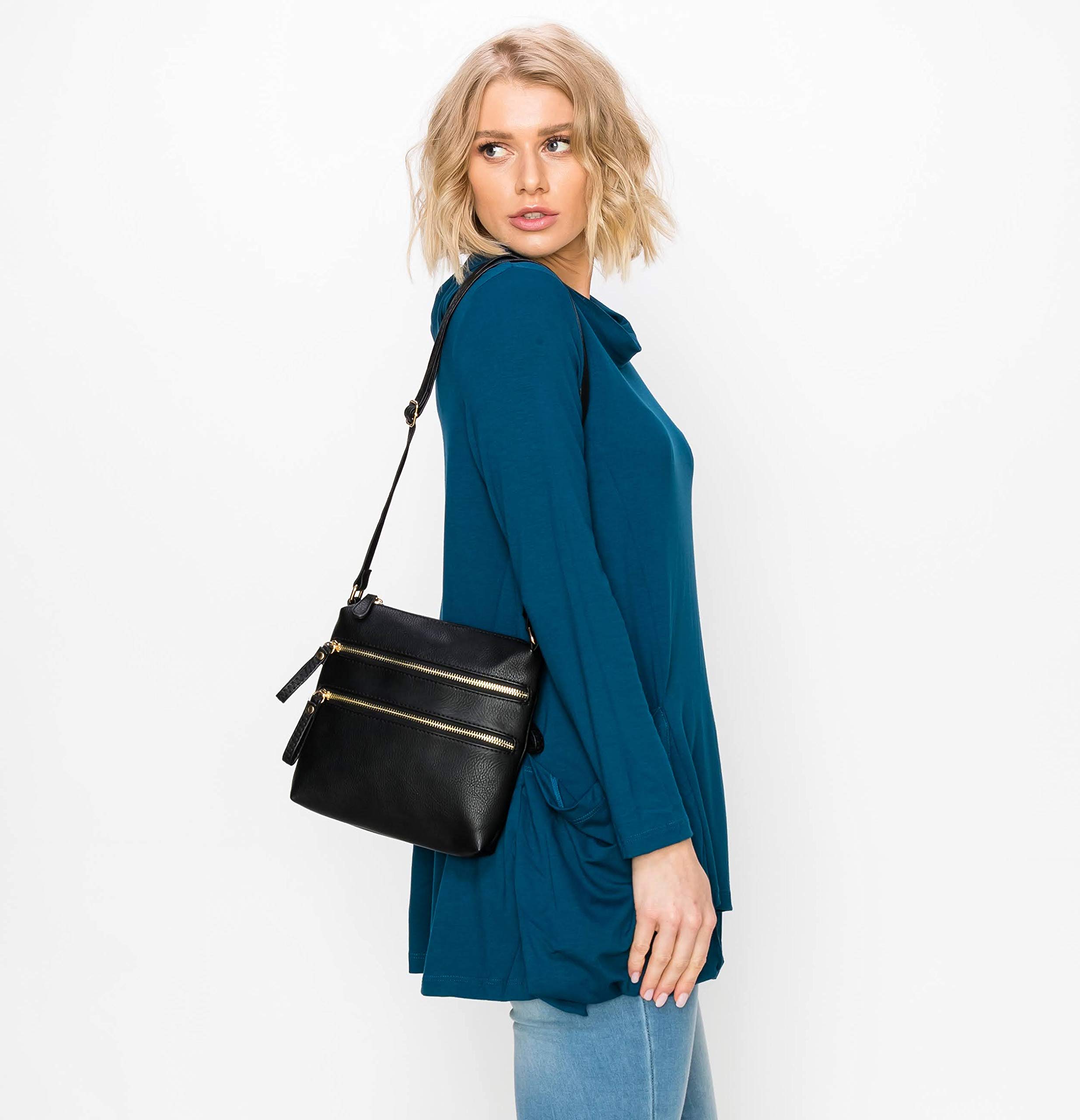 Solene Multi Zipper Pocket Crossbody Bag with Adjustable Strap - Lightweight Travel Bag & Everyday Messenger Purse for Women - Perfect for Daily Commute, Shopping, and Travel Accessories