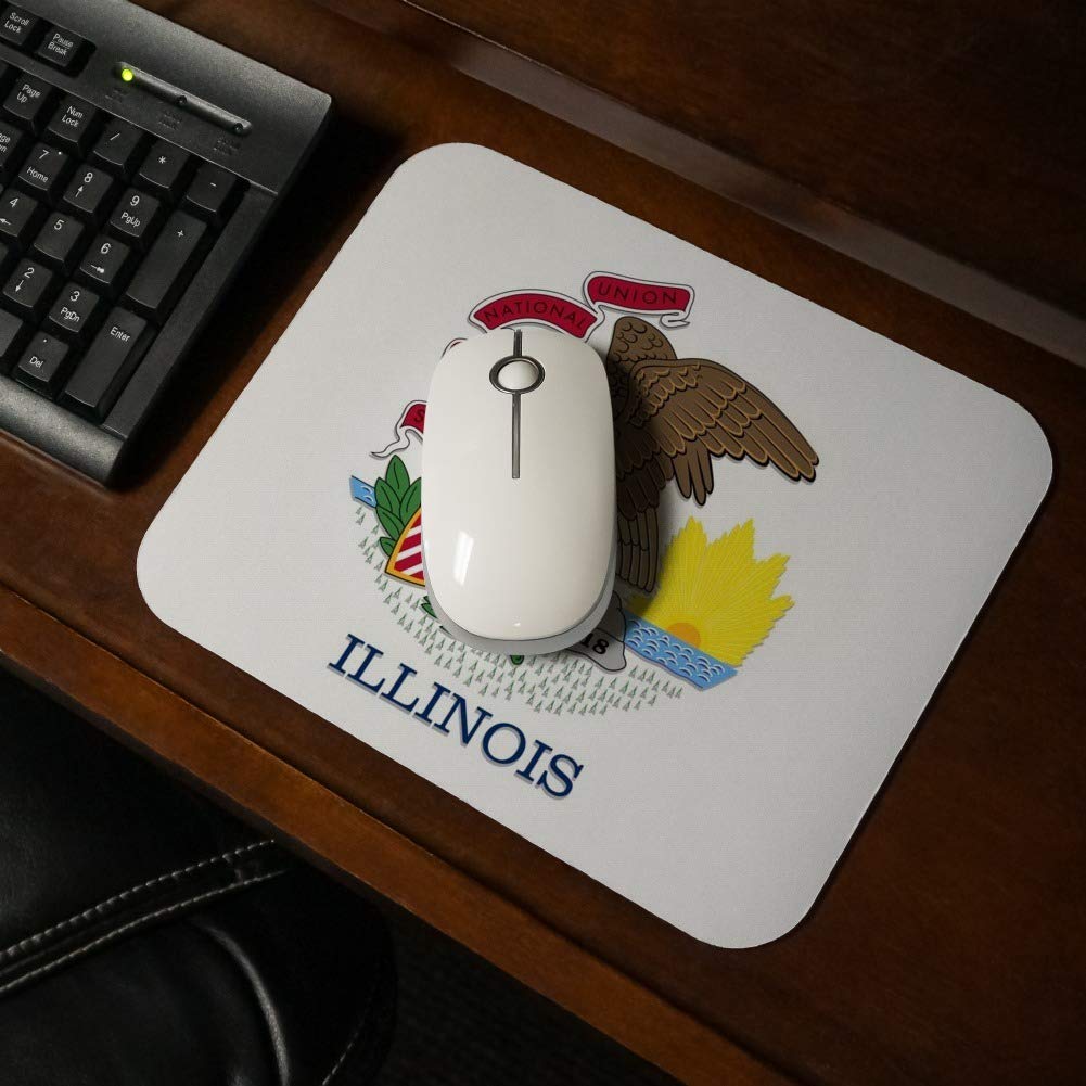 Illinois State Flag Low Profile Thin Mouse Pad - Non-Slip Rubber Base, Smooth Surface for Gaming & Office Use - Perfect for Desktops, Laptops & Workstations