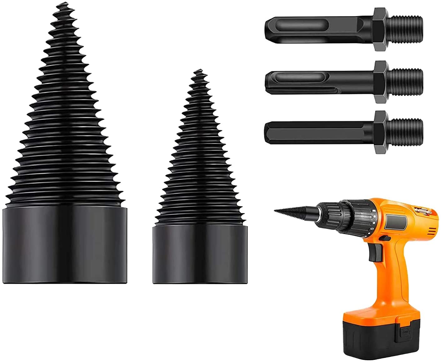 5PCS Heavy Duty Wood Splitter Drill Bits Set - 32MM & 42MM Firewood Log Splitting Bits with Round/Hex/Square Shank for Electric Drills | Perfect for Firewood Preparation, DIY Woodworking & Home Improvement Projects