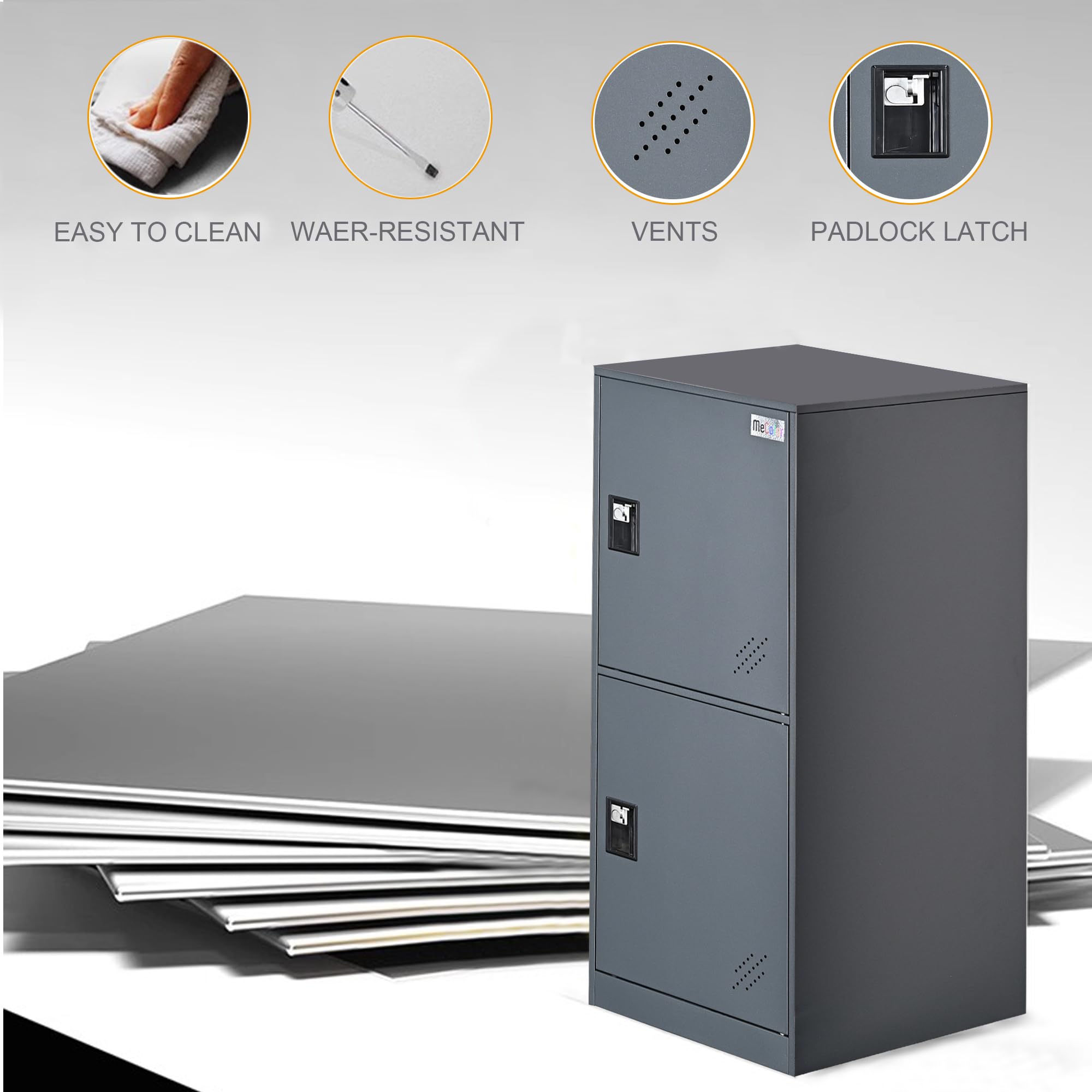 Gray 2-Door Metal Storage Cabinet with Padlock Latch - Small Vertical Office Filing Locker for Bedroom, Living Room & Gym - Compact Corner Storage Solution for Home & Office Organization