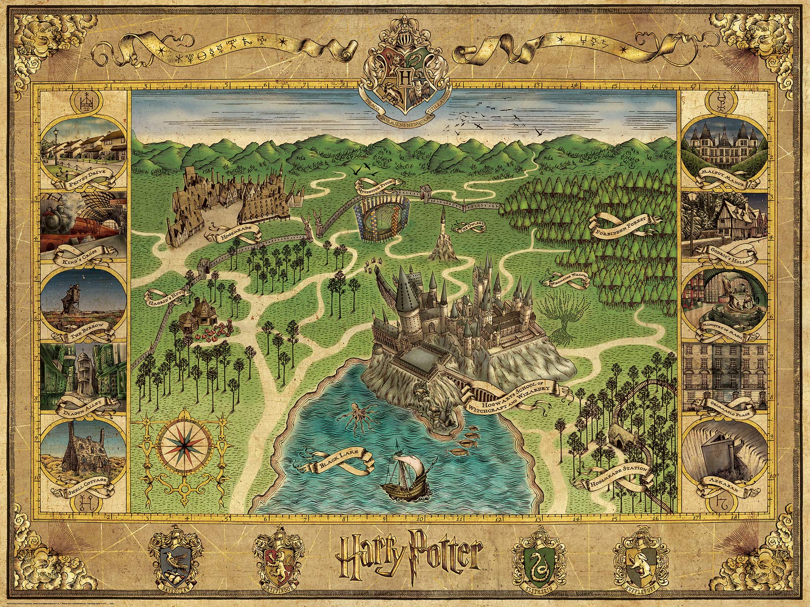 Ravensburger 1500-Piece Harry Potter Hogwarts Castle Puzzle for Adults - The Wizarding World Map - Premium Jigsaw Puzzle for Family Game Night & Home Decor (16599)