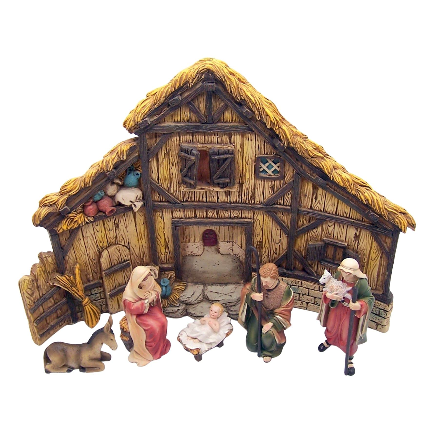 6 Piece Roman Nativity Set with Stable, Shepherd & Donkey - Perfect for Christmas Decorations, Home Nativity Displays & Holiday Gift Giving