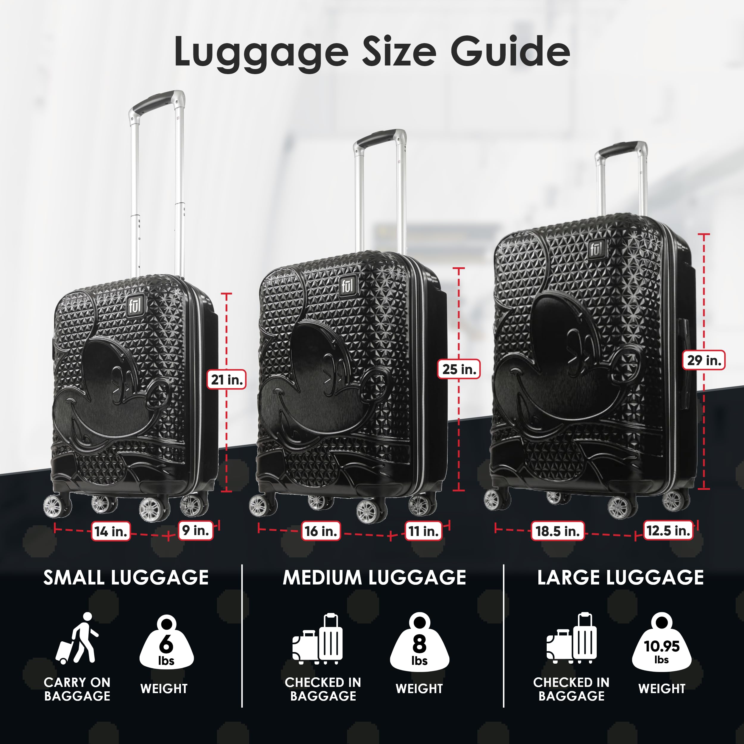 Disney Mickey Mouse 29 Inch Hardshell Spinner Luggage - Black Rolling Suitcase with 360° Wheels for Travel, Vacation & Business Trips