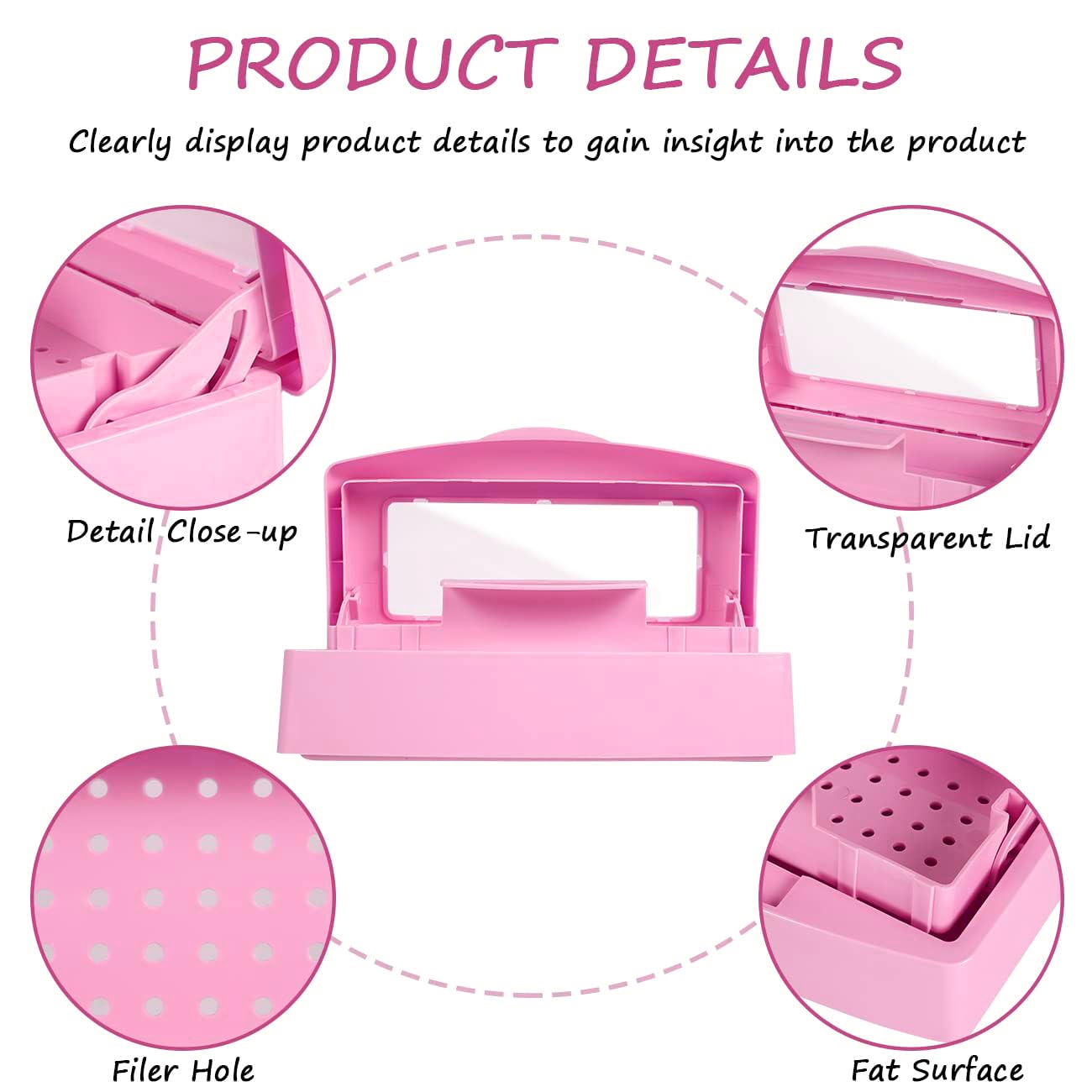 Gusnilo Nail Tool Sterilizer Box - Barbicide Disinfectant Jar for Nail Salon, Beauty Center & Manicure Equipment - Plastic UV Sanitizer Container (Pink) - Perfect for Sanitizing Nail Files, Clippers & Beauty Tools