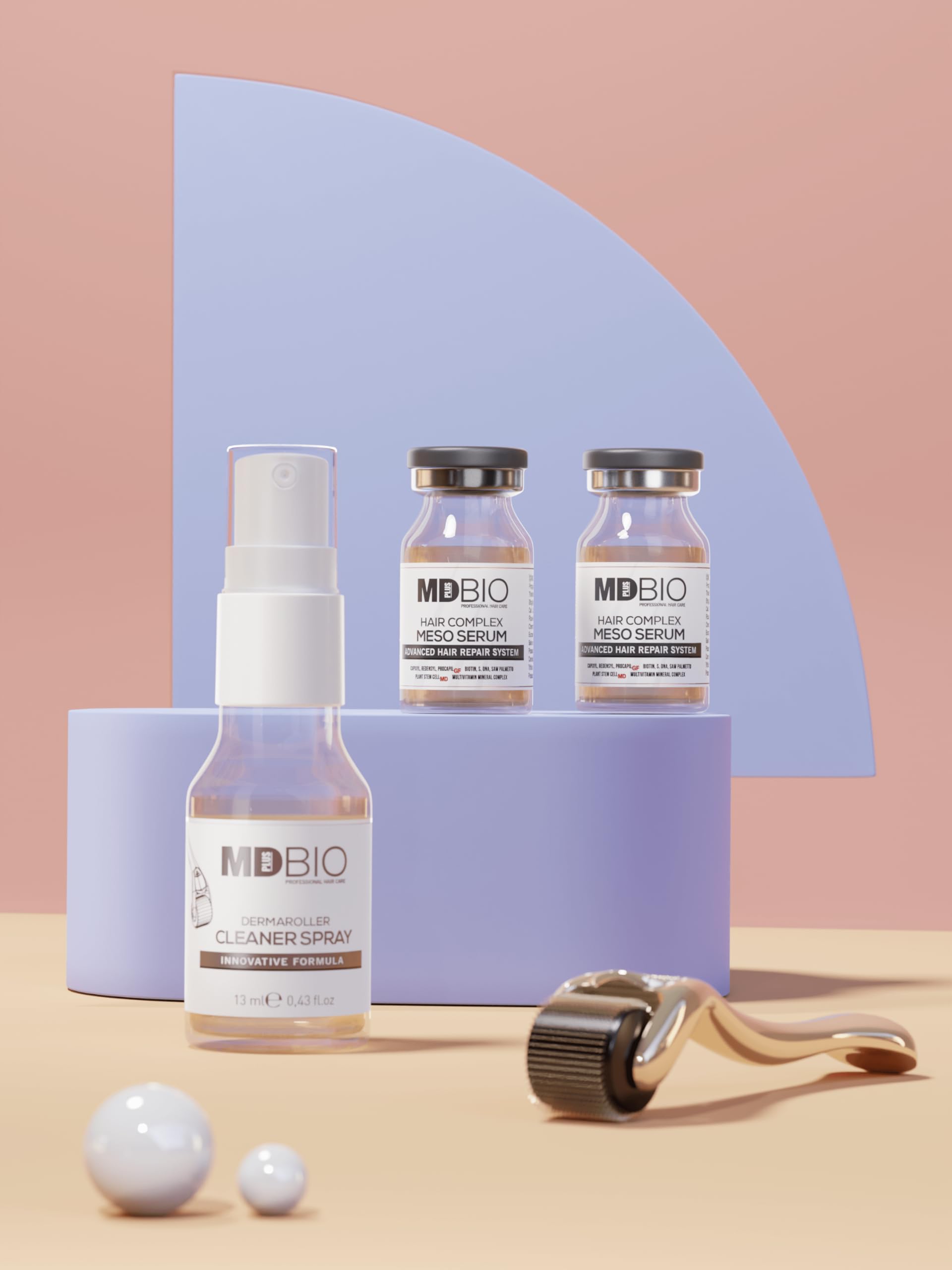 MD PLUS BIO Clinical Hair Regrowth Meso Complex Serum Kit - Hair Growth Treatment for Thicker, Stronger & Longer Hair - 10x6ml Vials - Stimulates Hair Follicles & Reduces Hair Loss - Perfect for Thinning Hair, Bald Spots & Daily Scalp Care