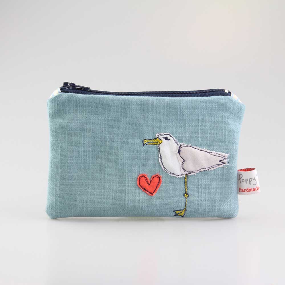 Cheeky Seagull Embroidered Medium Coin Purse - Stylish Zipper Wallet for Women, Travel & Everyday Use