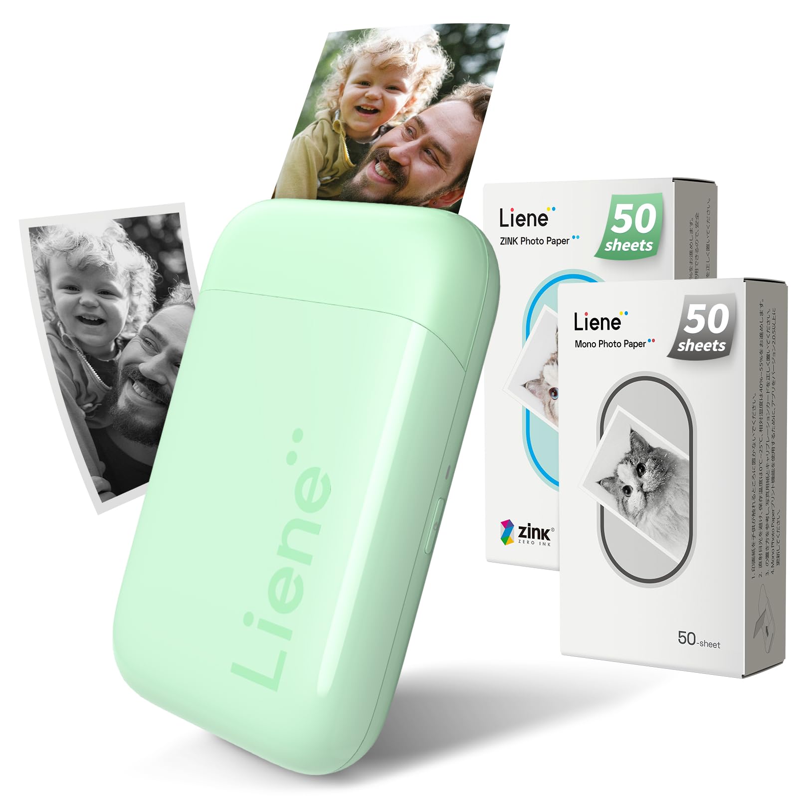 Liene 2x3 Photo Printer - Mini Portable Bluetooth Picture Printer with 100 Sticky Back Papers (50 Mono & 50 Zink) | Wireless Phone Printer for iPhone & Android | Compact Travel Printer for Instant Photos, DIY Scrapbooking & Social Sharing