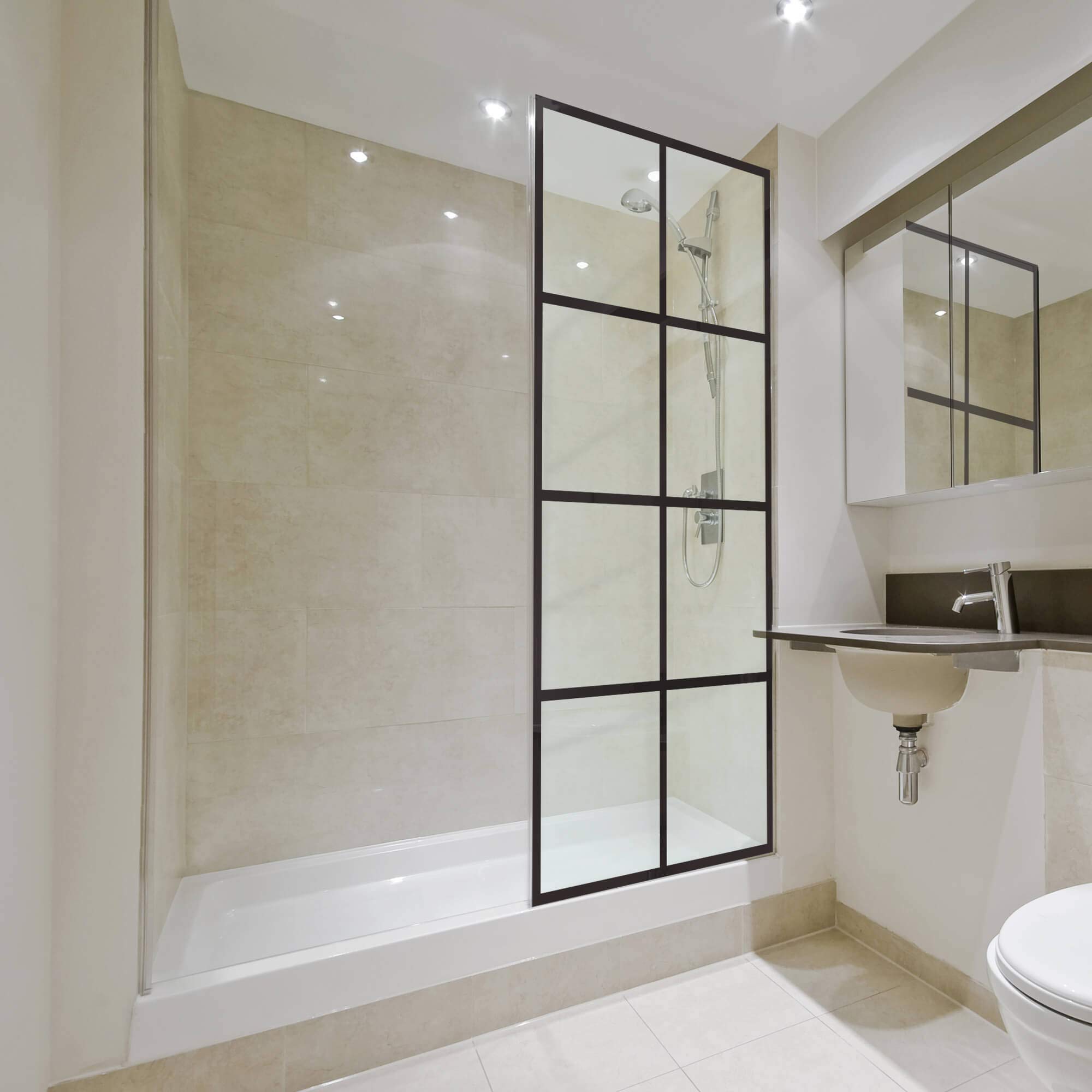 French Style Grid Pattern Glass Shower Door 30x76 Inch - Matte Black Frameless Bathroom Door | Madeira Collection by Fab Glass & Mirror | Perfect for Modern Bathroom Renovations & Spa-Like Showers