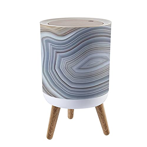 Small Trash Can with Lid - 1.8 Gallon Round Waste Bin with Press Cover, Dog Proof & Leak Proof for Kitchen, Bathroom, Living Room | Natural Agate Crystal Design for Home Decor & Office Use