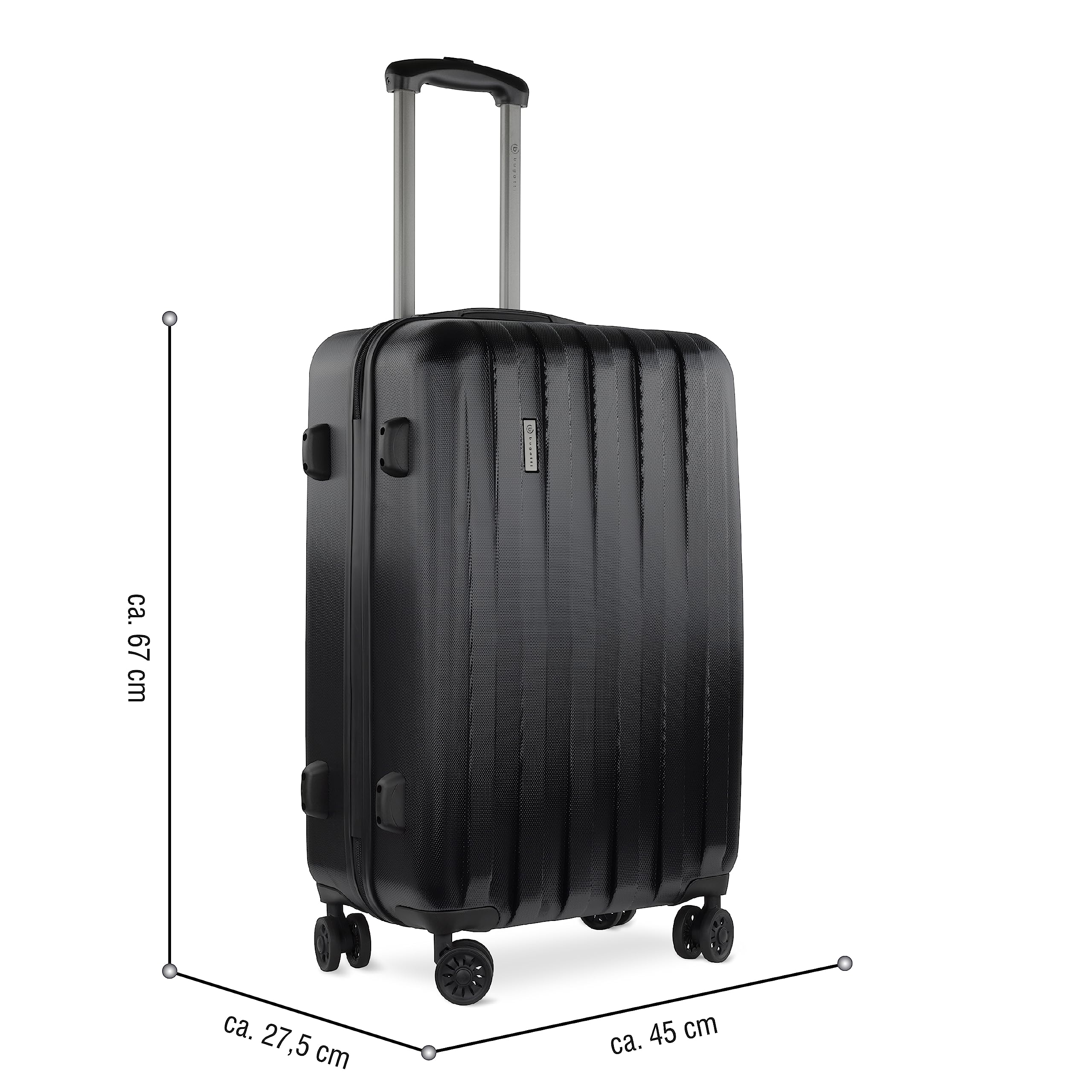 Bugatti Lima 4-Wheel Hard Shell Luggage Set with TSA Lock - Black Medium Suitcase & Carry-On for Travel, Business Trips & Vacations