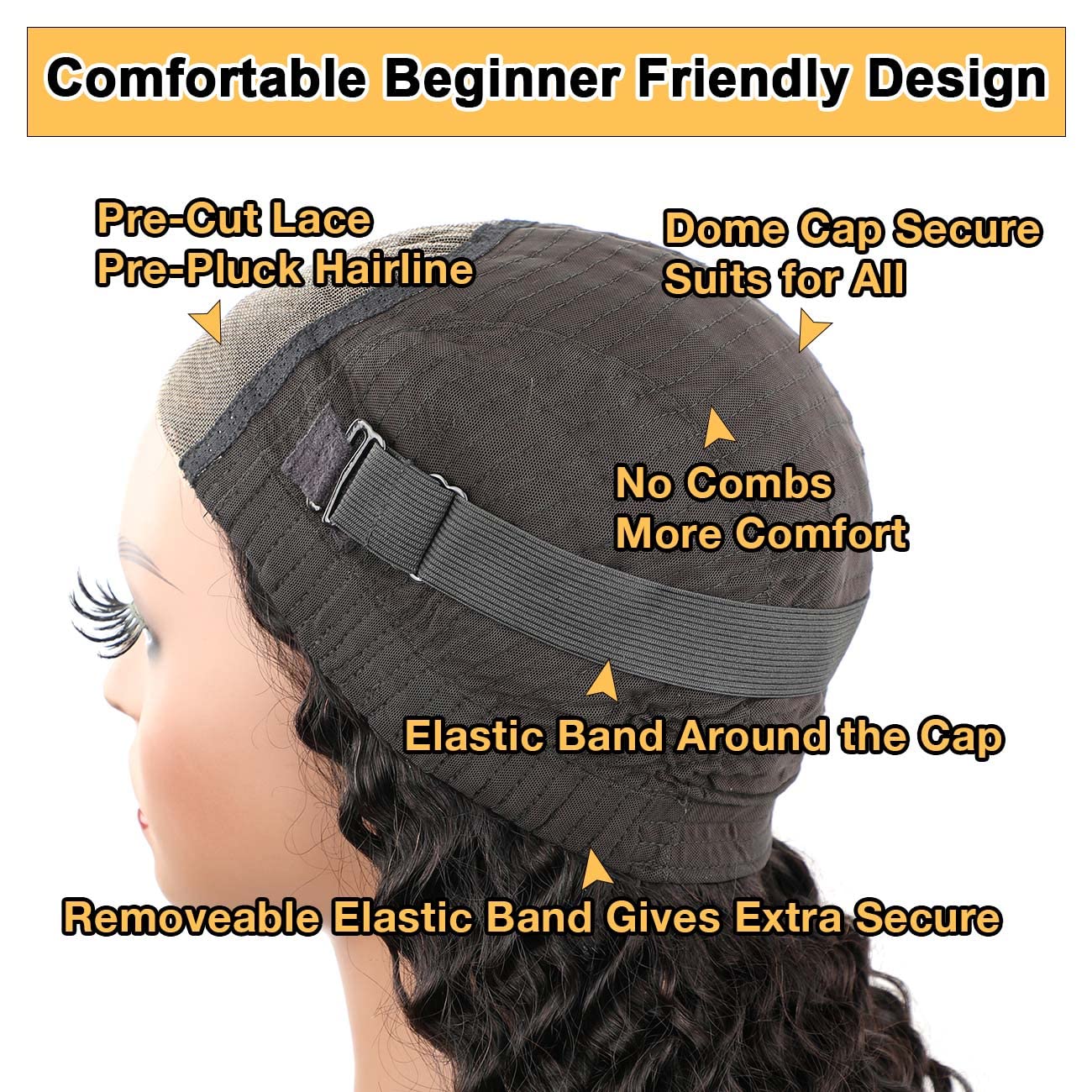 Domiso 26 Inch Glueless Lace Front Wig - 100% Human Hair Deep Wave Wig with Pre Plucked & Pre Cut Lace for Black Women | No Glue Needed | Perfect for Daily Wear, Parties & Special Occasions