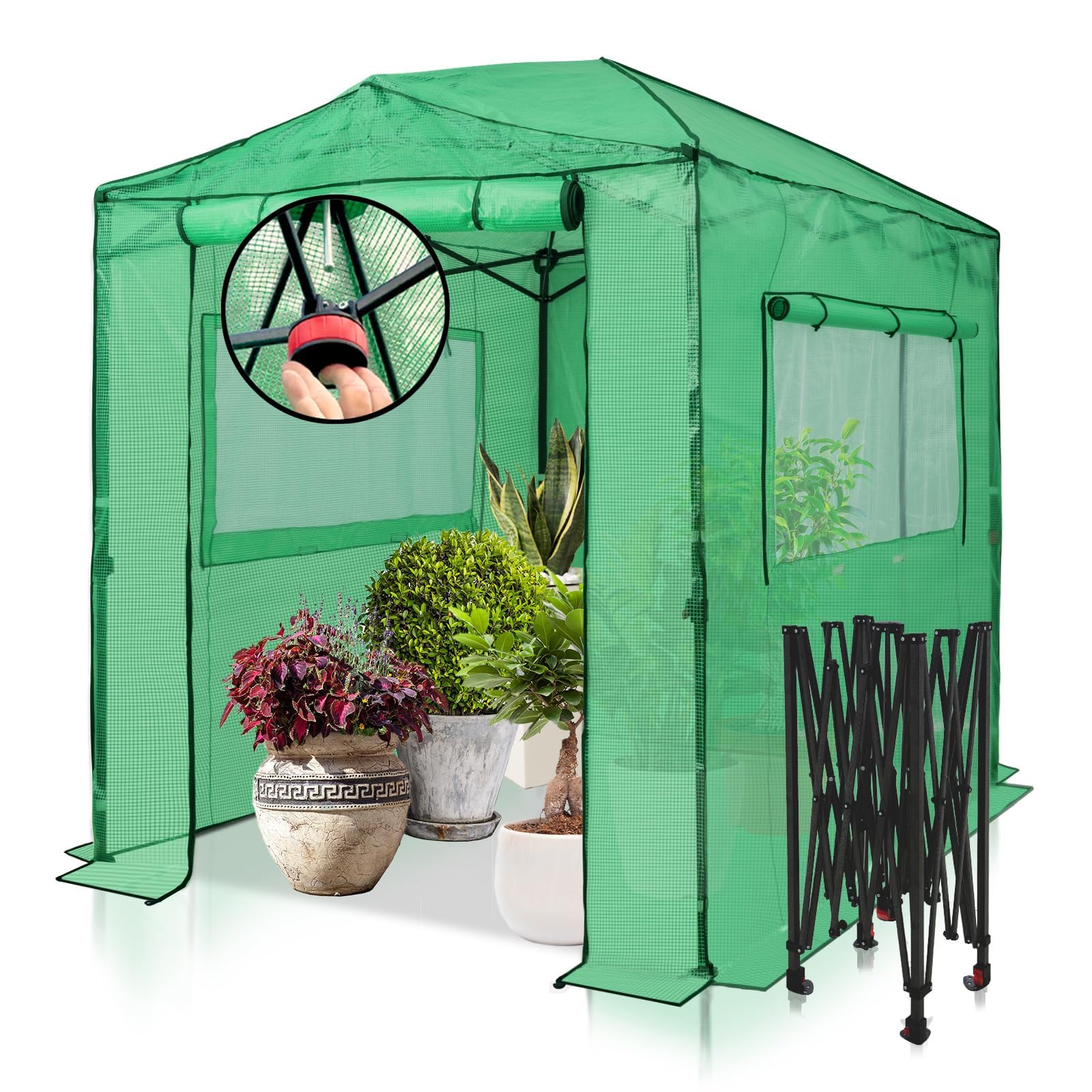 EAGLE PEAK 8x6ft Portable Walk-in Greenhouse for Indoor & Outdoor Gardening - Pop-Up Plant Protection Tent with Zippered Doors & PE Cover - Perfect for Seed Starting, Plant Growing & Backyard Gardening