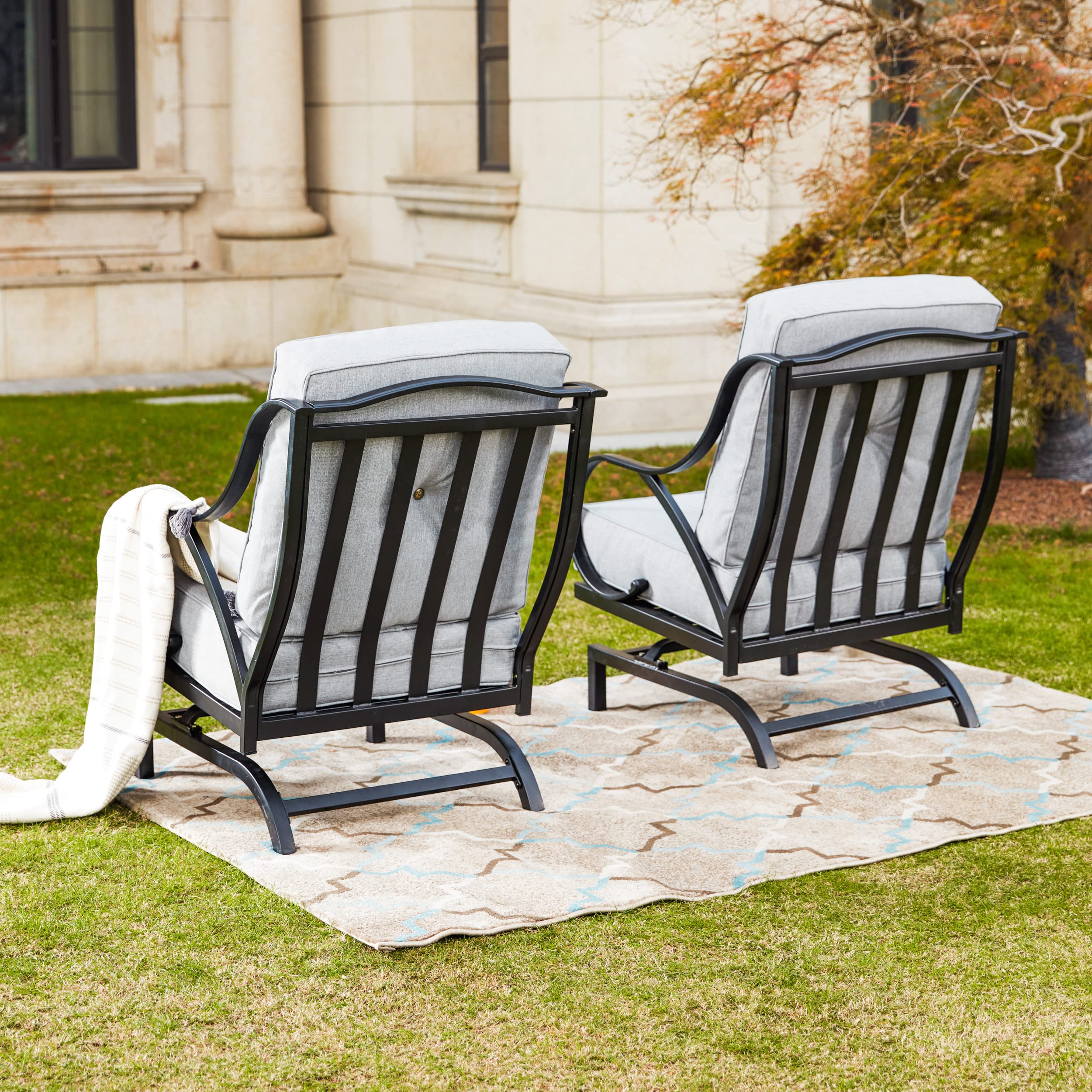 LOKATSE HOME 2-Piece Outdoor Patio Dining Chairs Set - Grey Metal Bistro Chairs with Cushions for Garden, Balcony, and Backyard Relaxation