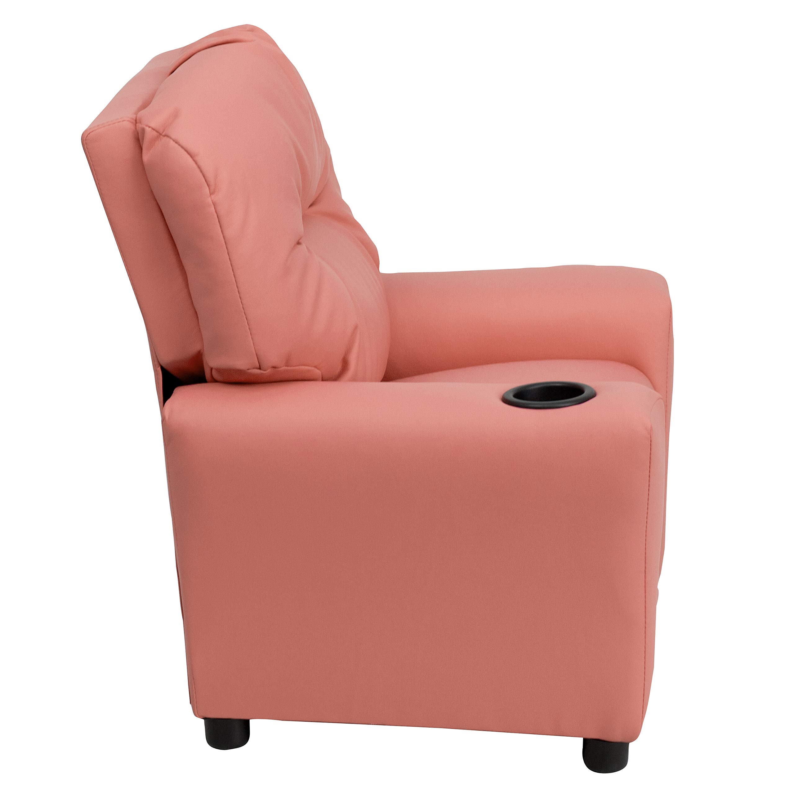 EMMA + OLIVER Pink Vinyl Kids Recliner Chair with Cup Holder - Comfortable Toddler Lounge Chair for Playroom, Bedroom & Movie Nights - Perfect Gift for Girls & Boys