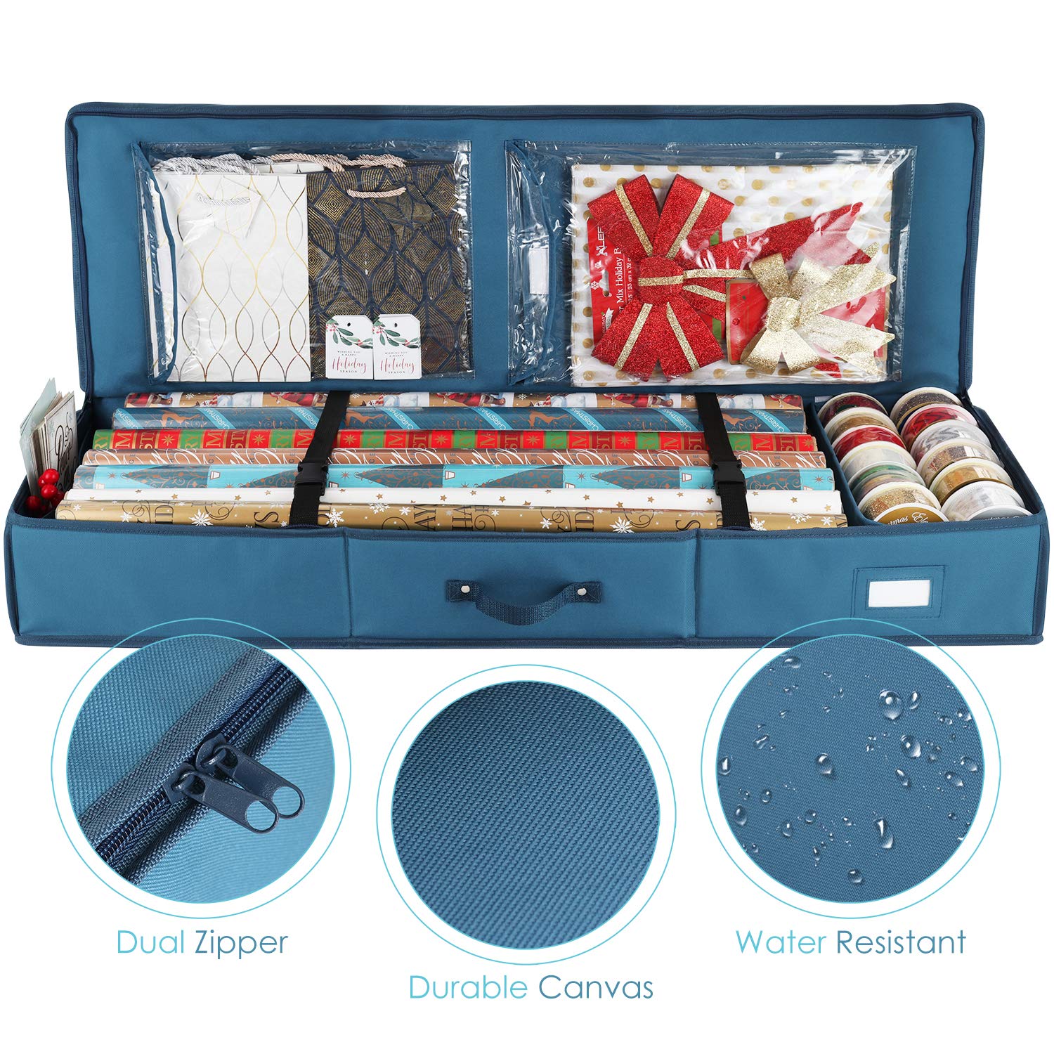 Wrapping Paper Organizer Storage Containers with Pockets - Perfect for Rolls, Ribbons & Bows - Ideal for Holiday Gift Wrapping & Craft Organization