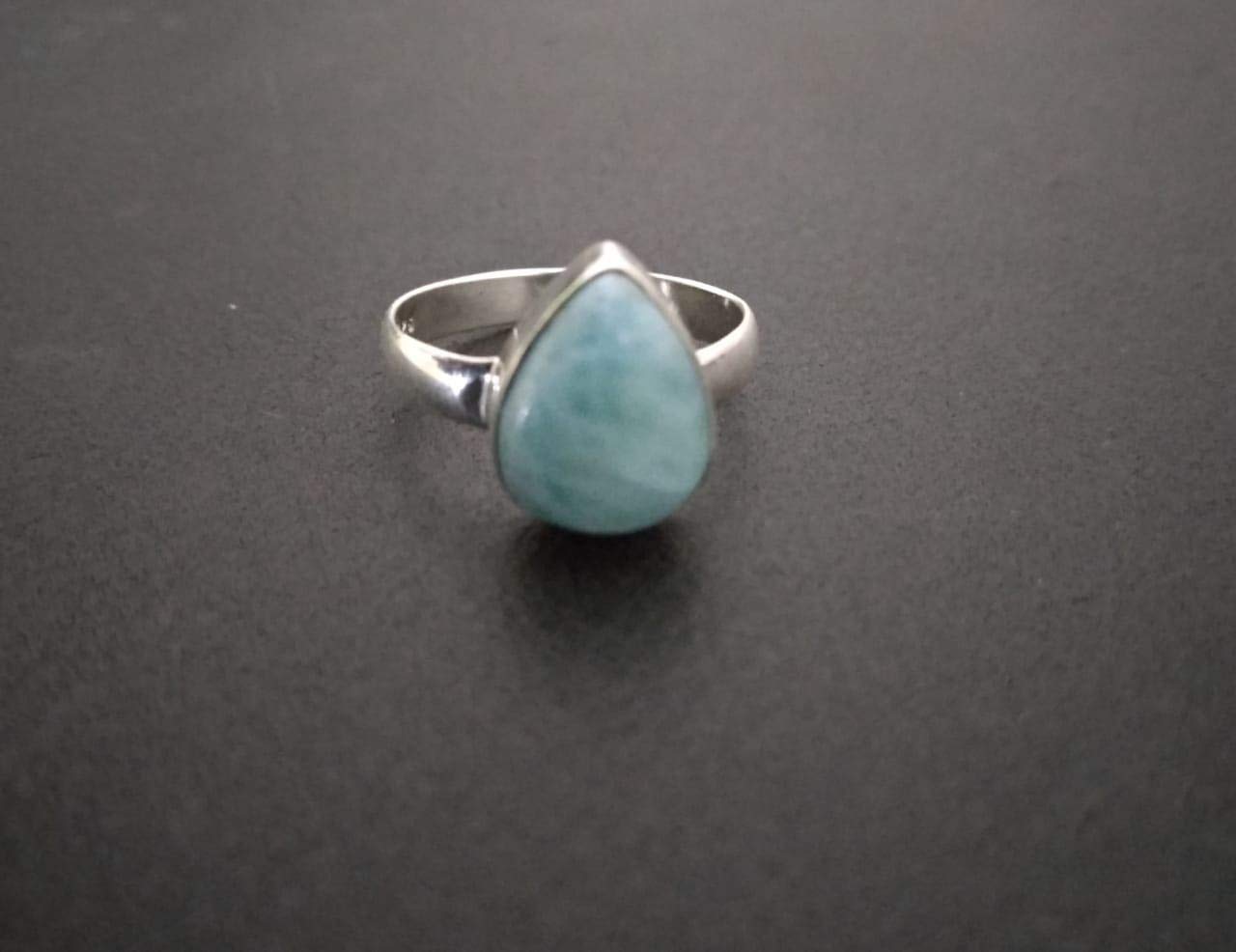 Larimar Ring 925 Sterling Silver | Dominican Republic Larimar Jewelry | Christmas Gift for Her | Caribbean Healing Crystal Ring | Boho & Gypsy Style Artisan Ring | Perfect for Holiday Gifts, Spiritual Healing & Boho Fashion
