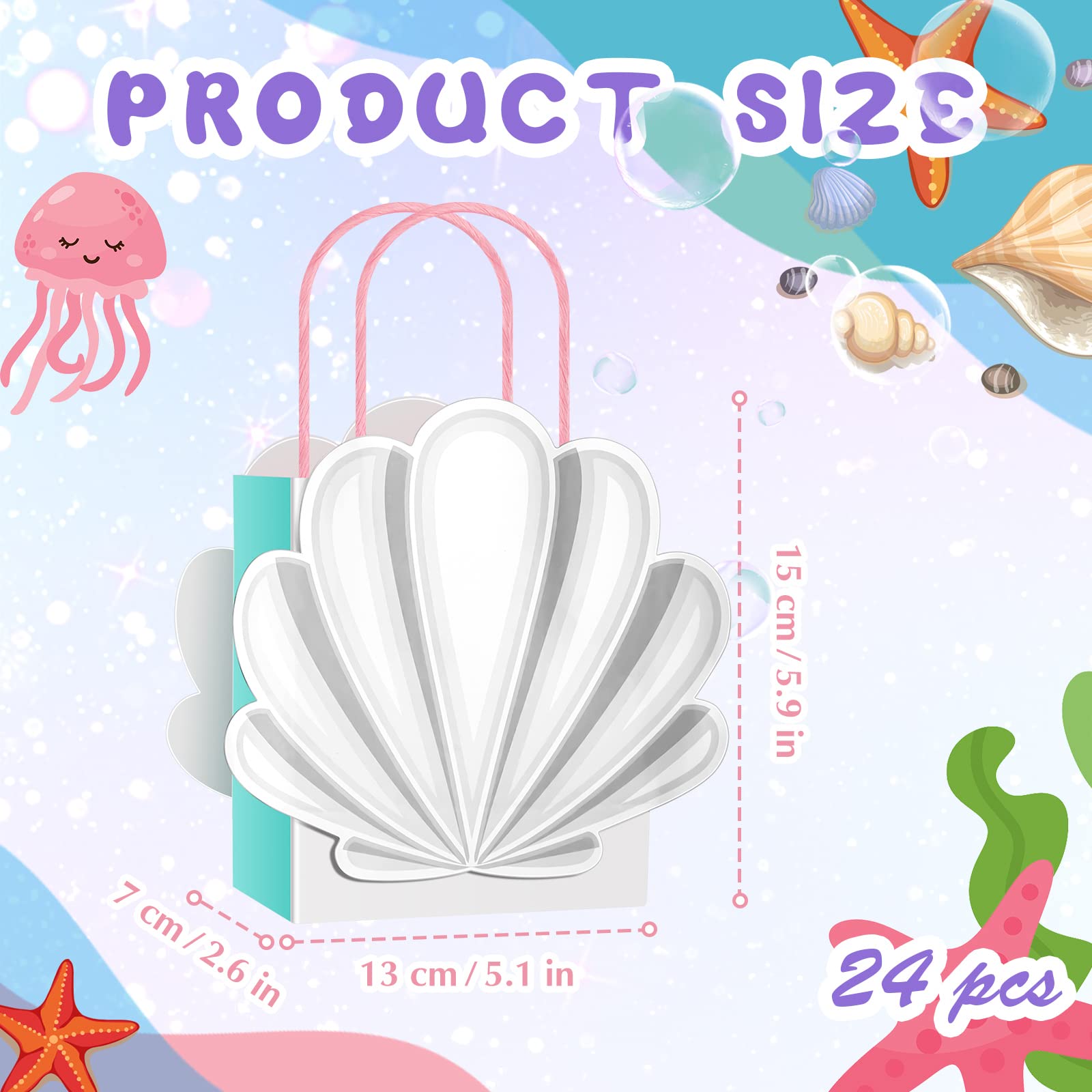 24 Pcs Mermaid Shell Gift Bags - White Mermaid Party Favor Bags for Candy & Treats - 5.91 x 5.12 x 2.76 Inch - Perfect for Ocean Themed Birthday Parties, Baby Showers & Under the Sea Events