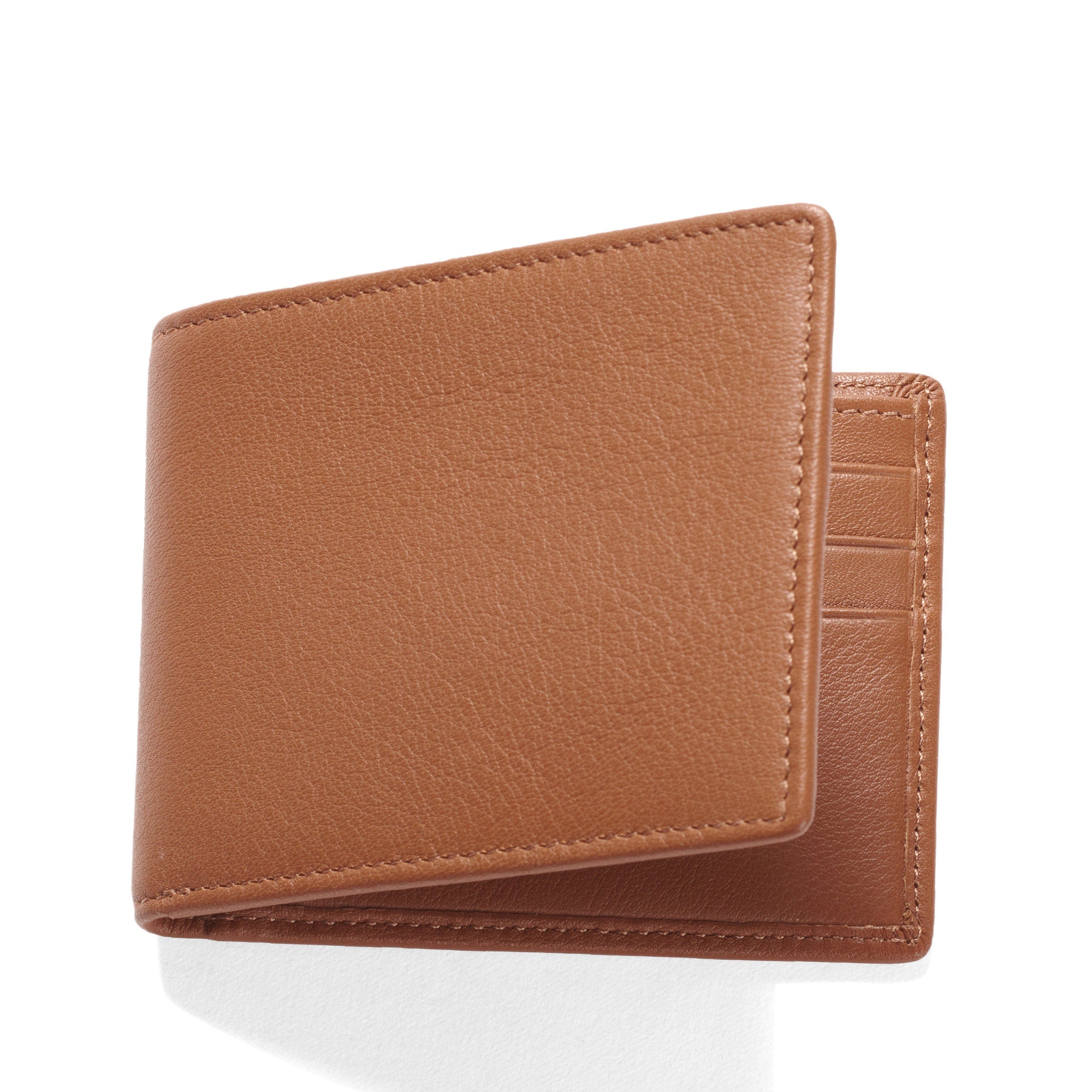 Genuine Leather Thin Bifold Wallet for Men - Slim Minimalist RFID Blocking Credit Card Holder - Cognac Brown - Perfect for Everyday Carry & Business Travel