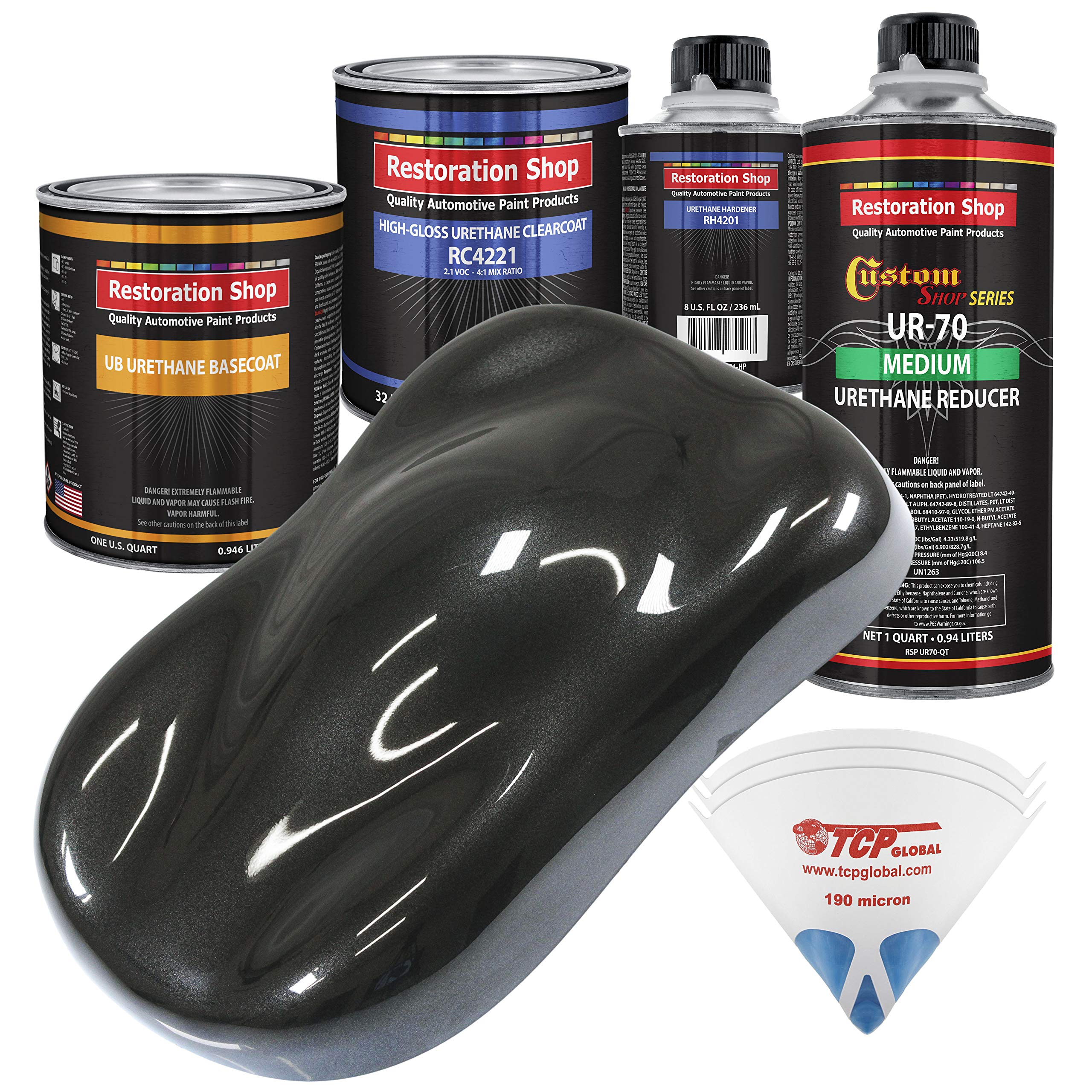 Restoration Shop Black Metallic Urethane Basecoat with Clearcoat Auto Paint Kit - Professional High Gloss Automotive Refinishing Coating for Cars & Trucks | Perfect for Vehicle Restoration & Custom Paint Jobs