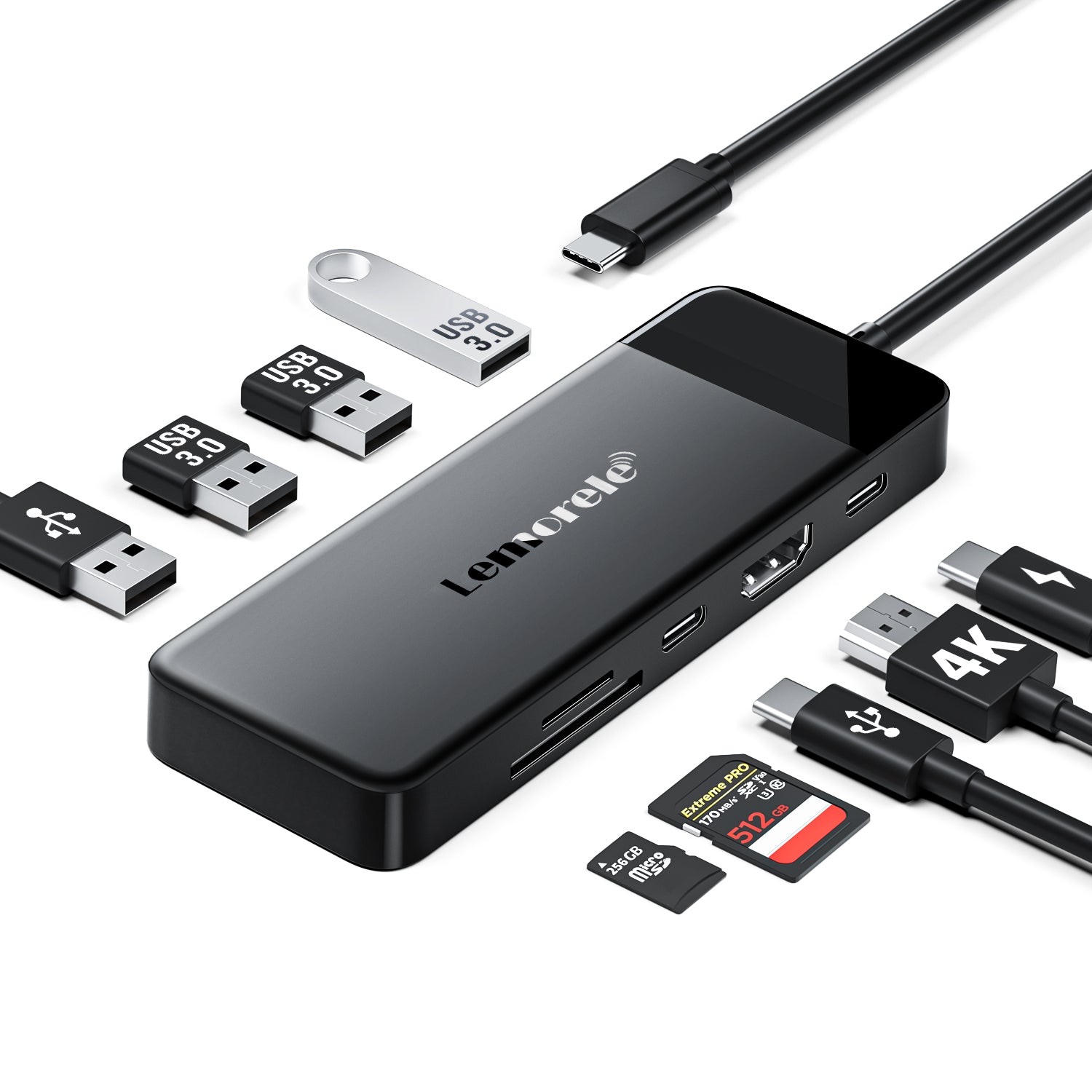 LEMORELE™ TC92 9-in-1 USB C Hub Multiport Adapter with HDMI, USB 3.0, SD Card Reader - Perfect for MacBook Pro, iPad Pro & Windows Laptops - Home Office & Travel Essential