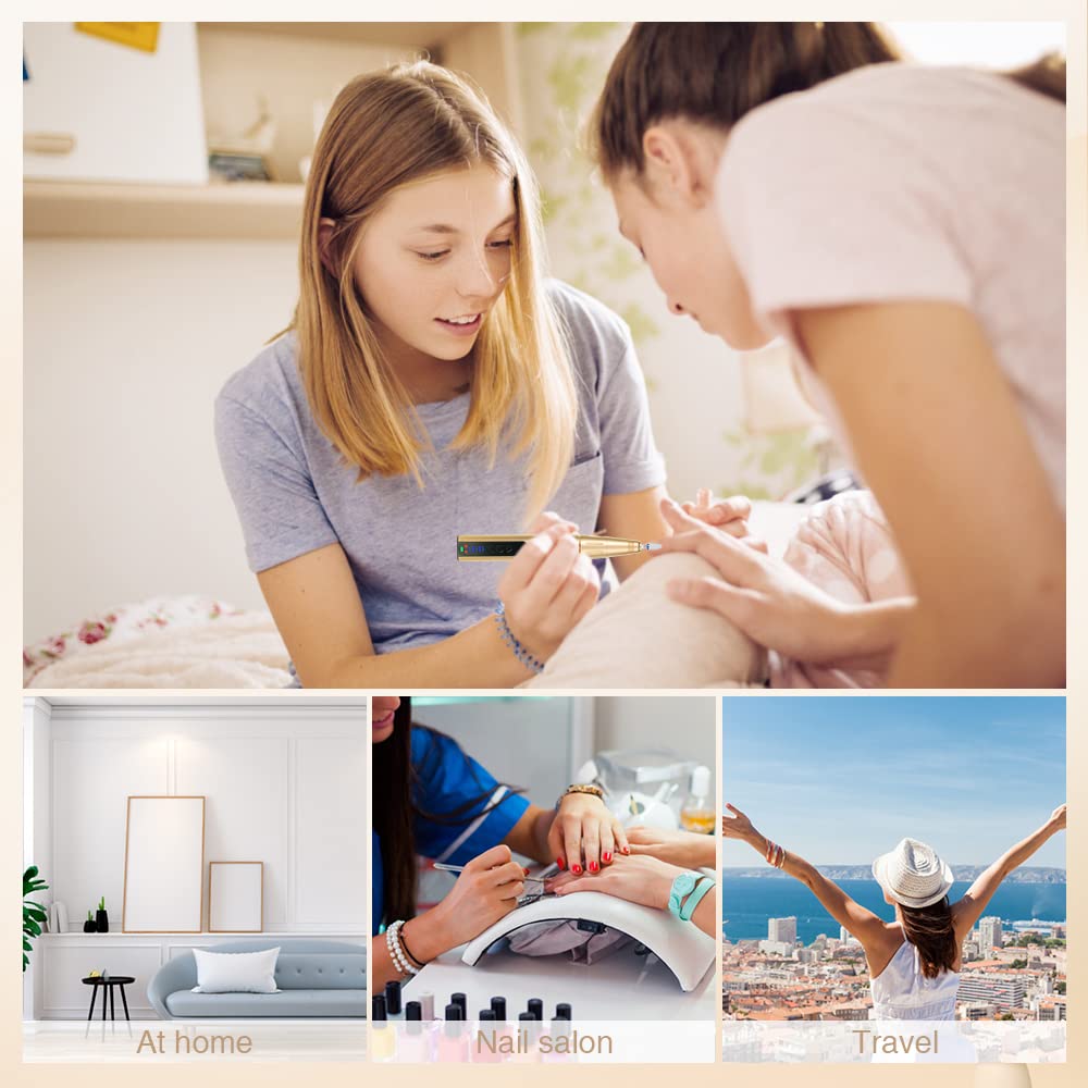 Professional 30000RPM Rechargeable Nail Drill Kit for Acrylic & Gel Nails - 18K Gold Electric Nail File with 8 Bits | At-Home Manicures, Salon Quality Nail Art, DIY Nail Extensions & Pedicures