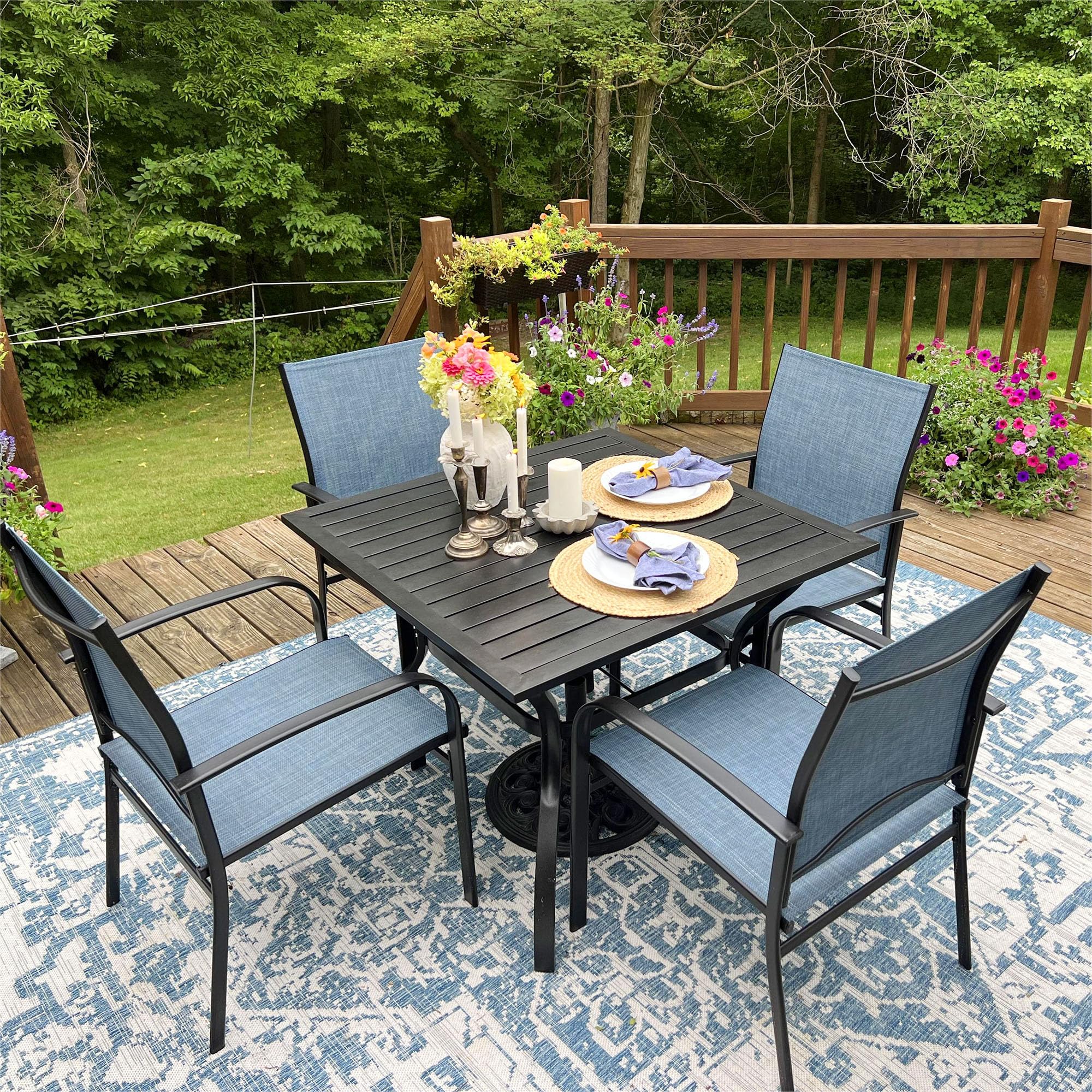 5-Piece Outdoor Dining Set with 4 Blue Chairs & 37