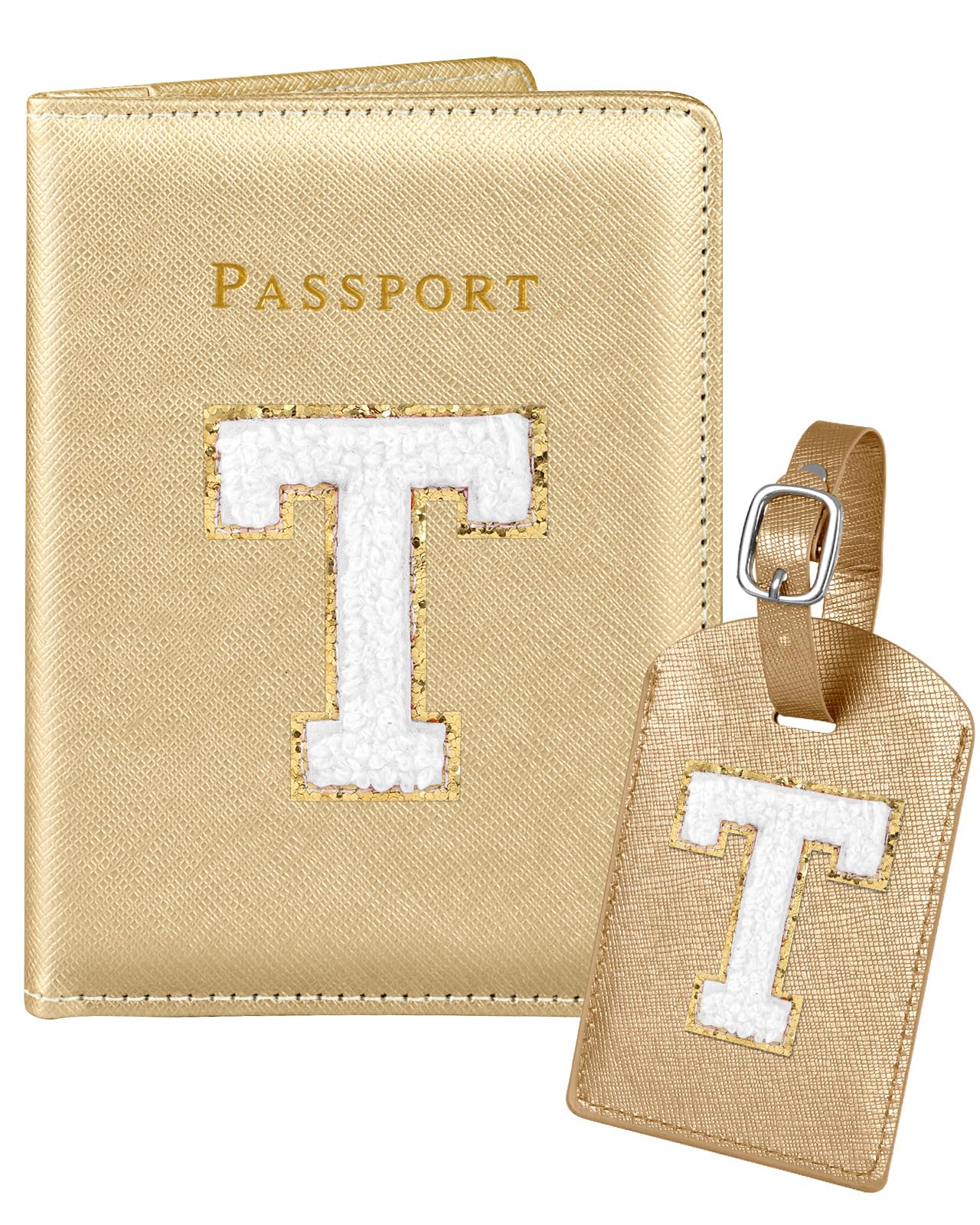 Personalized Leather Passport Holder & Luggage Tag Set for Women - Slim Travel Wallet with Initials, Card Protector Sleeve & Gold Lettering | Perfect for Airports, Vacations & Business Trips