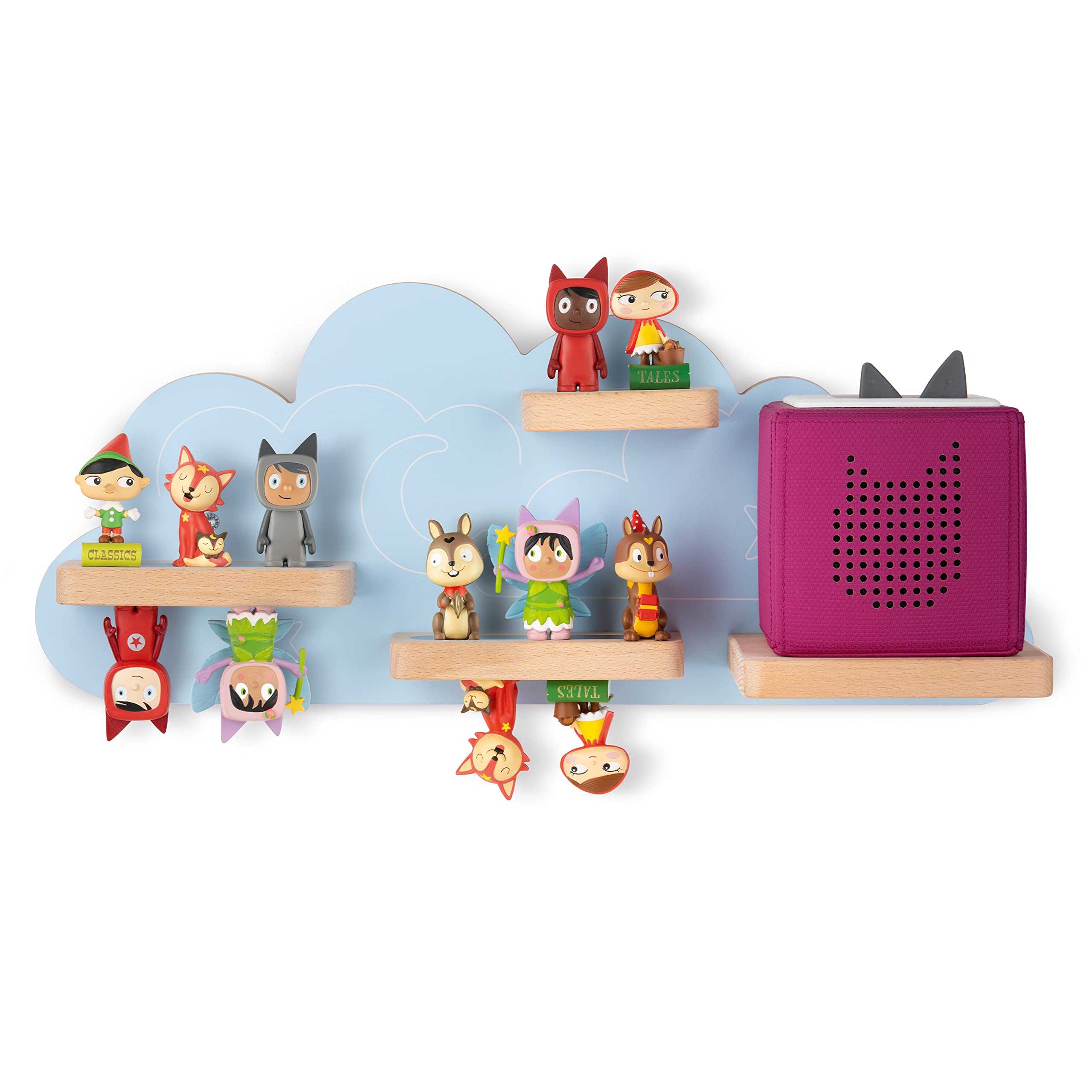 Tonies Magnetic Wall Shelf for Toniebox - Charging Station & 20 Characters Holder - Cloud Design | Perfect Kids Room Organization & Nighttime Storytime Setup