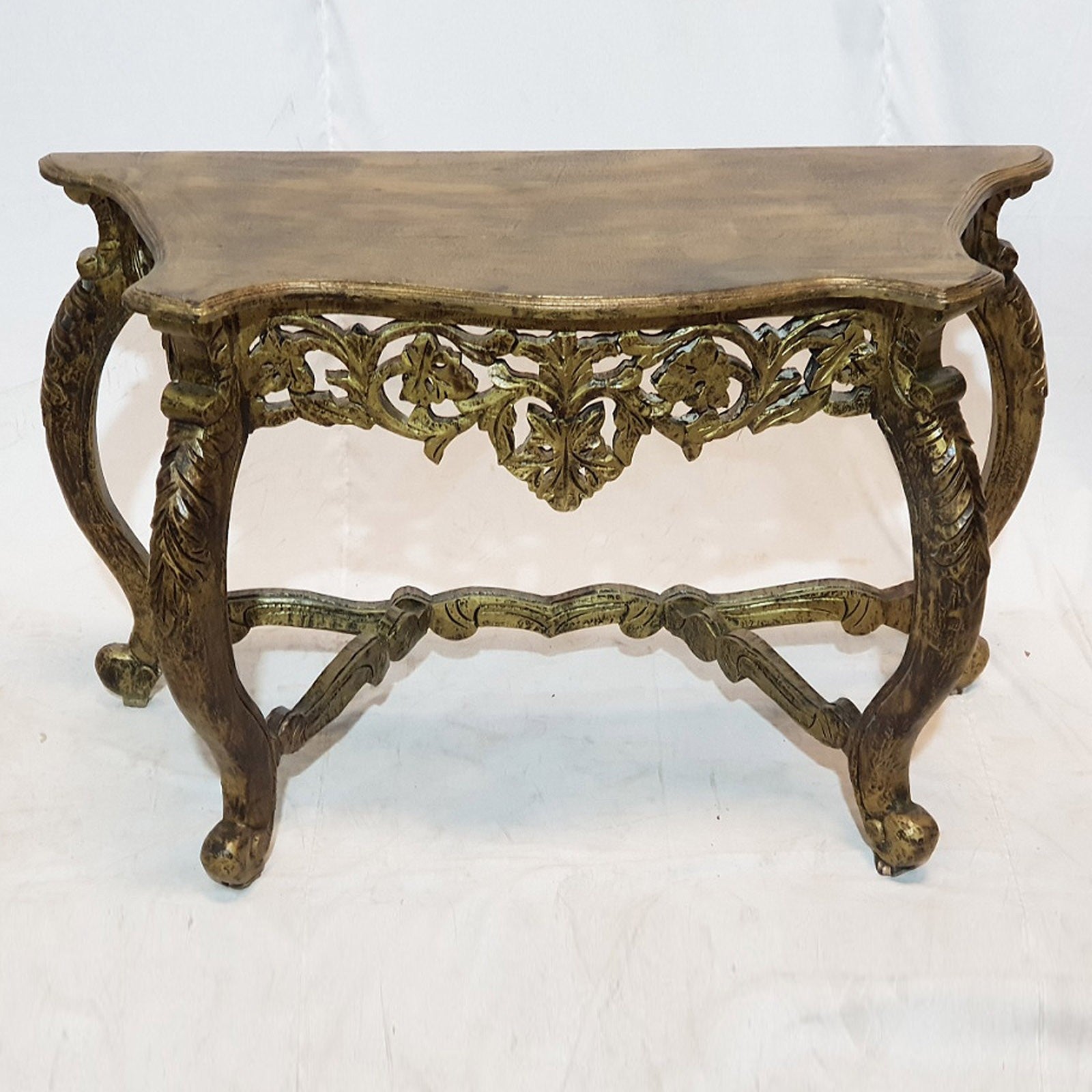 Hand Carved Ornate Baroque Console Table - Golden Half Round Hall Table for Entryway, Living Room & Foyer Decor | Antique Style Wooden Sofa Table