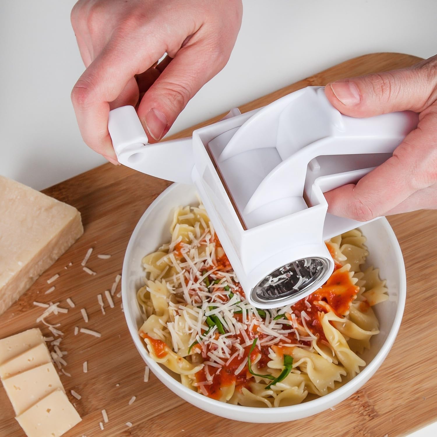 3-in-1 Rotary Cheese Grater - Hand Crank Cheese Shredder for Hard Cheese, Chocolate & Nuts - Olive Garden Style Handheld Grater with Ergonomic Handle - Perfect for Italian Cooking, Baking & Garnishing Dishes
